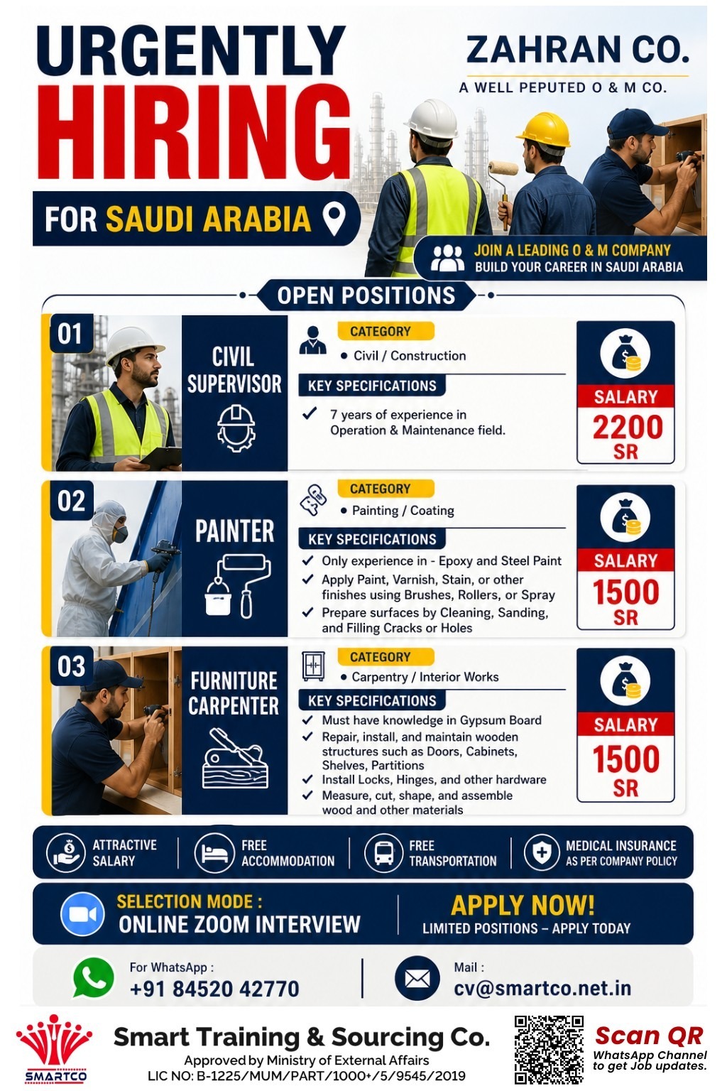URGENTLY HIRING FOR SAUDI ARABIA