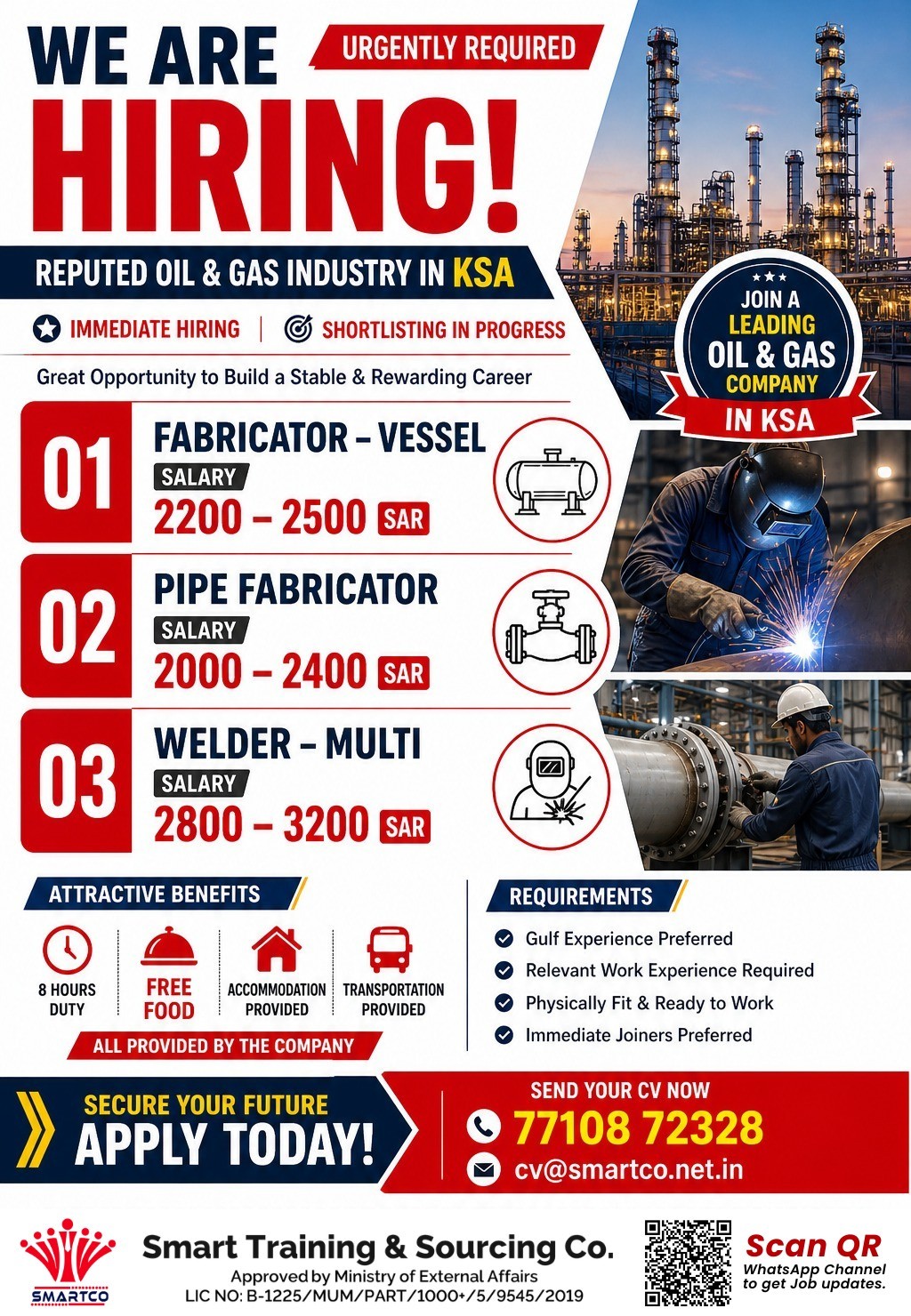 WE ARE URGENTLY REQUIRED HIRING!  Reputed Oil & Gas Industry in 🇸🇦 KSA