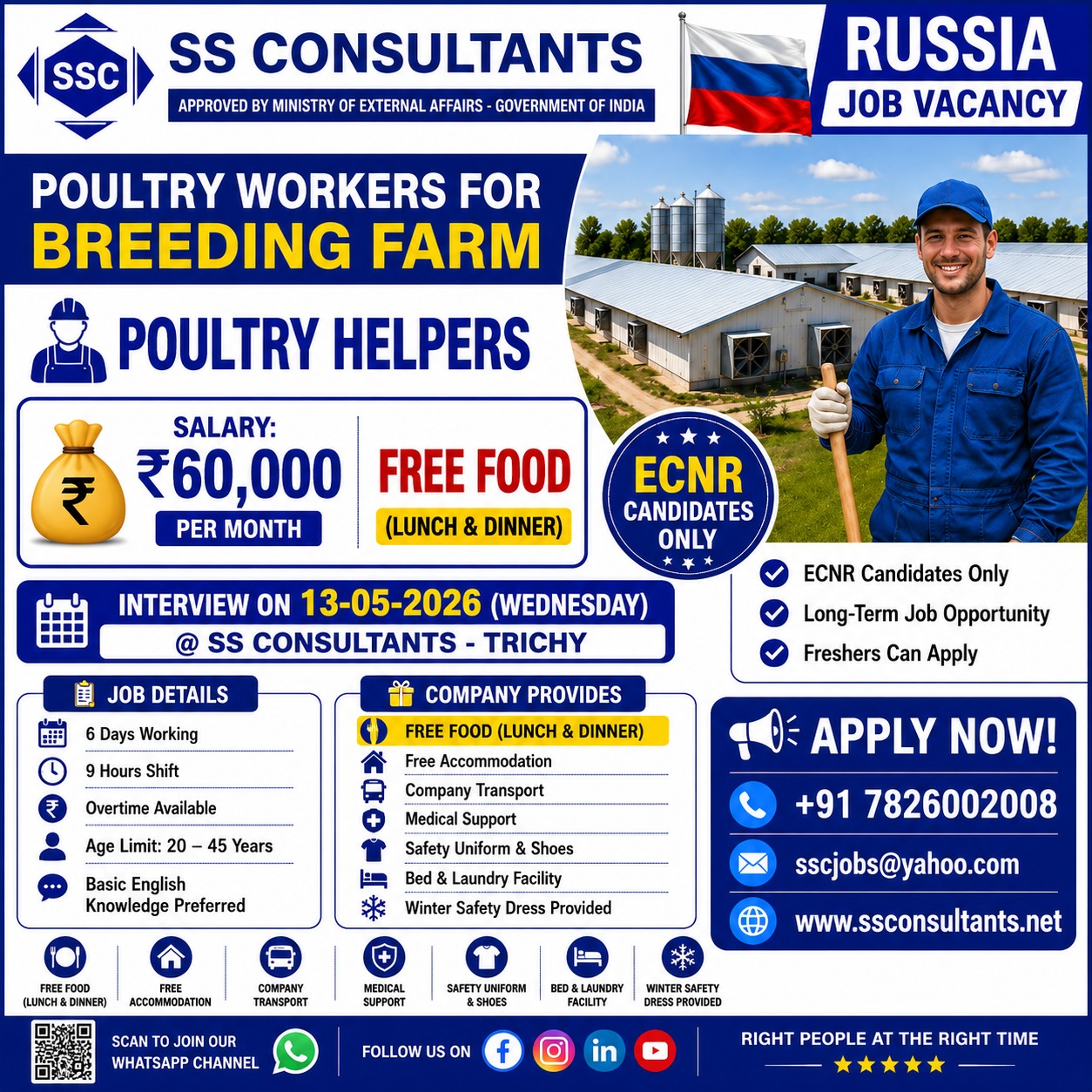 Russia Poultry Farm Jobs 2026 – Breeding Farm Helpers Vacancy | SS Consultants