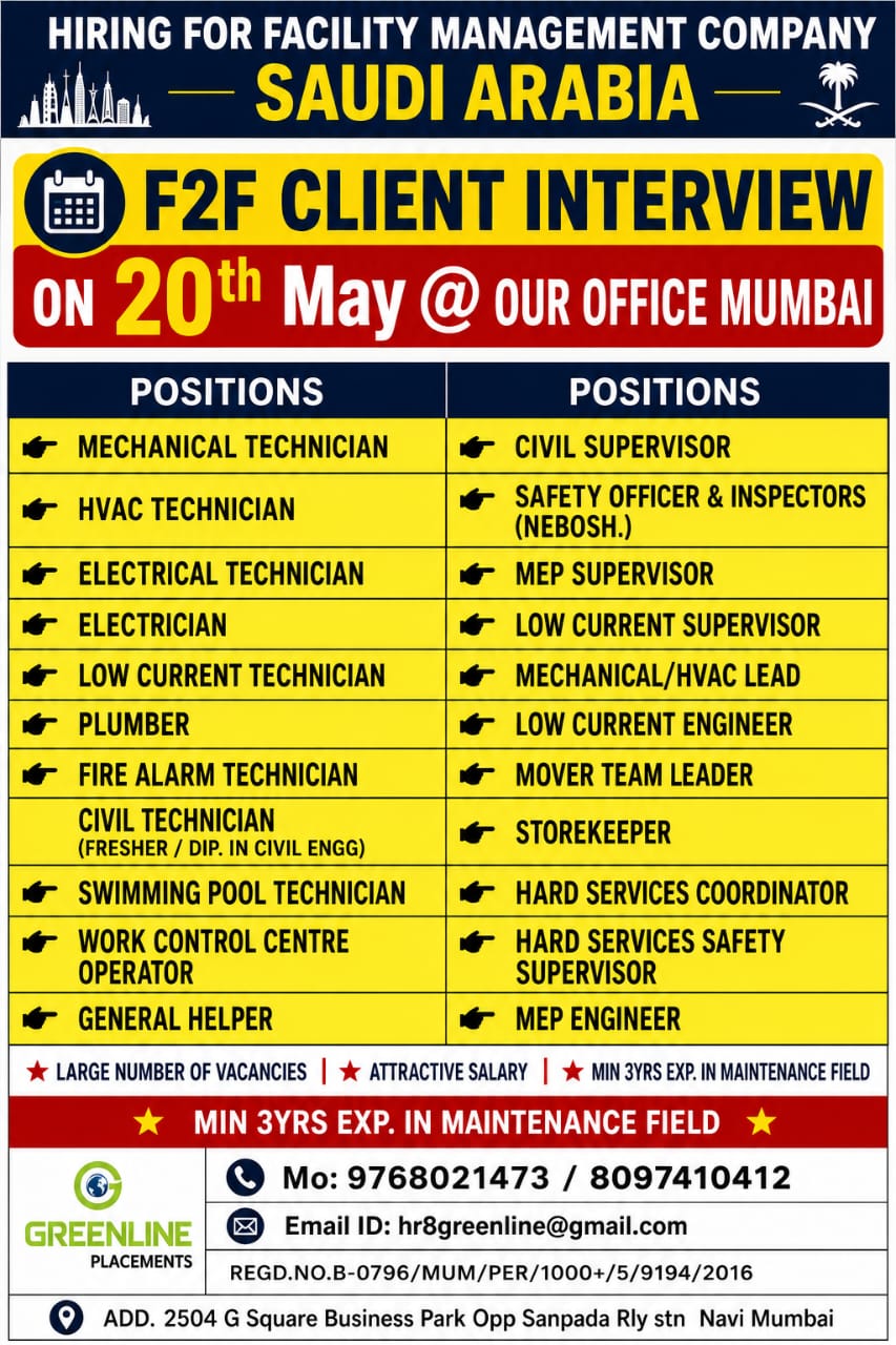URGENTLY REQUIRED FOR FACILITY MANAGEMENT CO. KSA