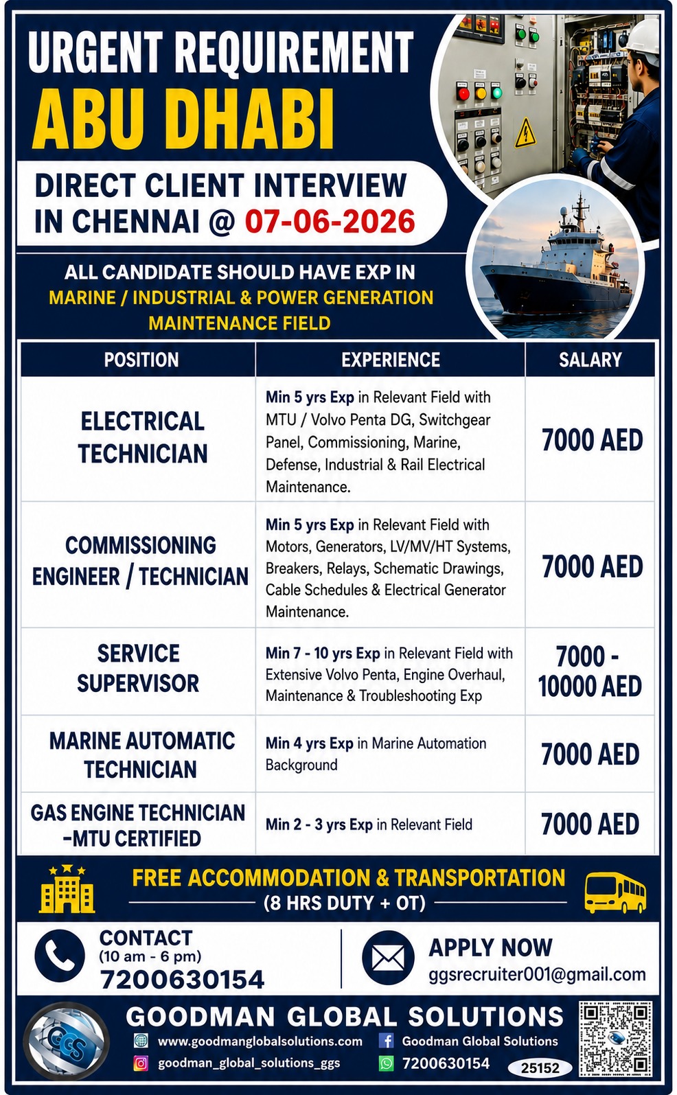 URGENT REQUIREMENT – ABUDHABI – LONG TERM DIRECT CLIENT INTERVIEW IN CHENNAI ON 07/06/2026