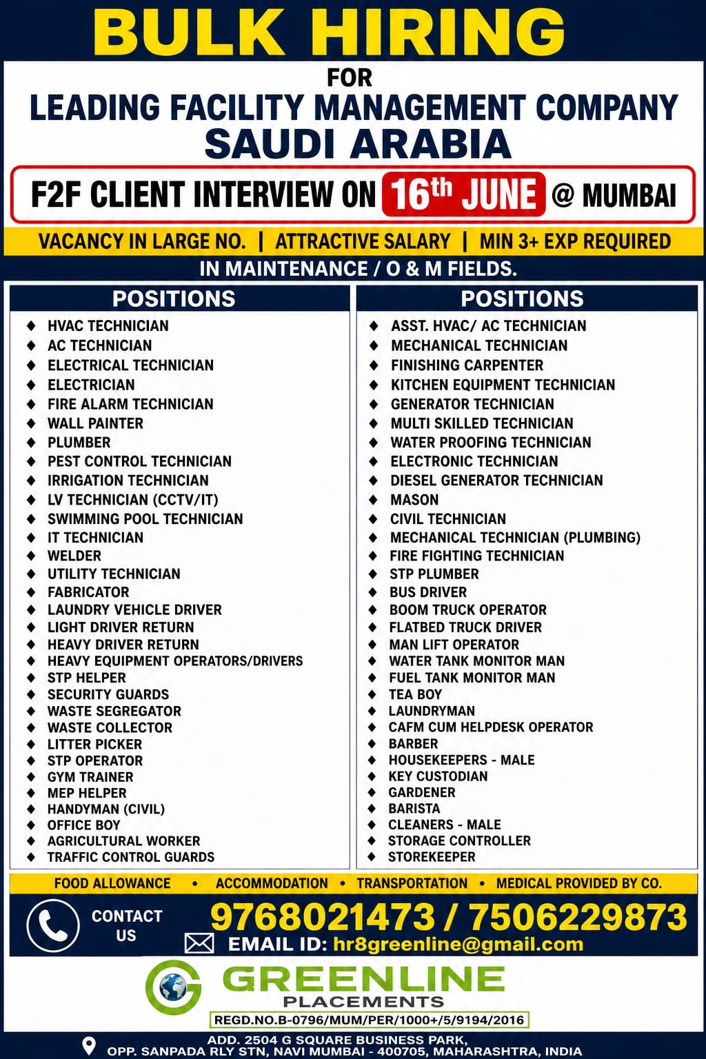 URGENTLY REQUIRED FOR LEADING FACILITY MANAGEMENT CO. KSA