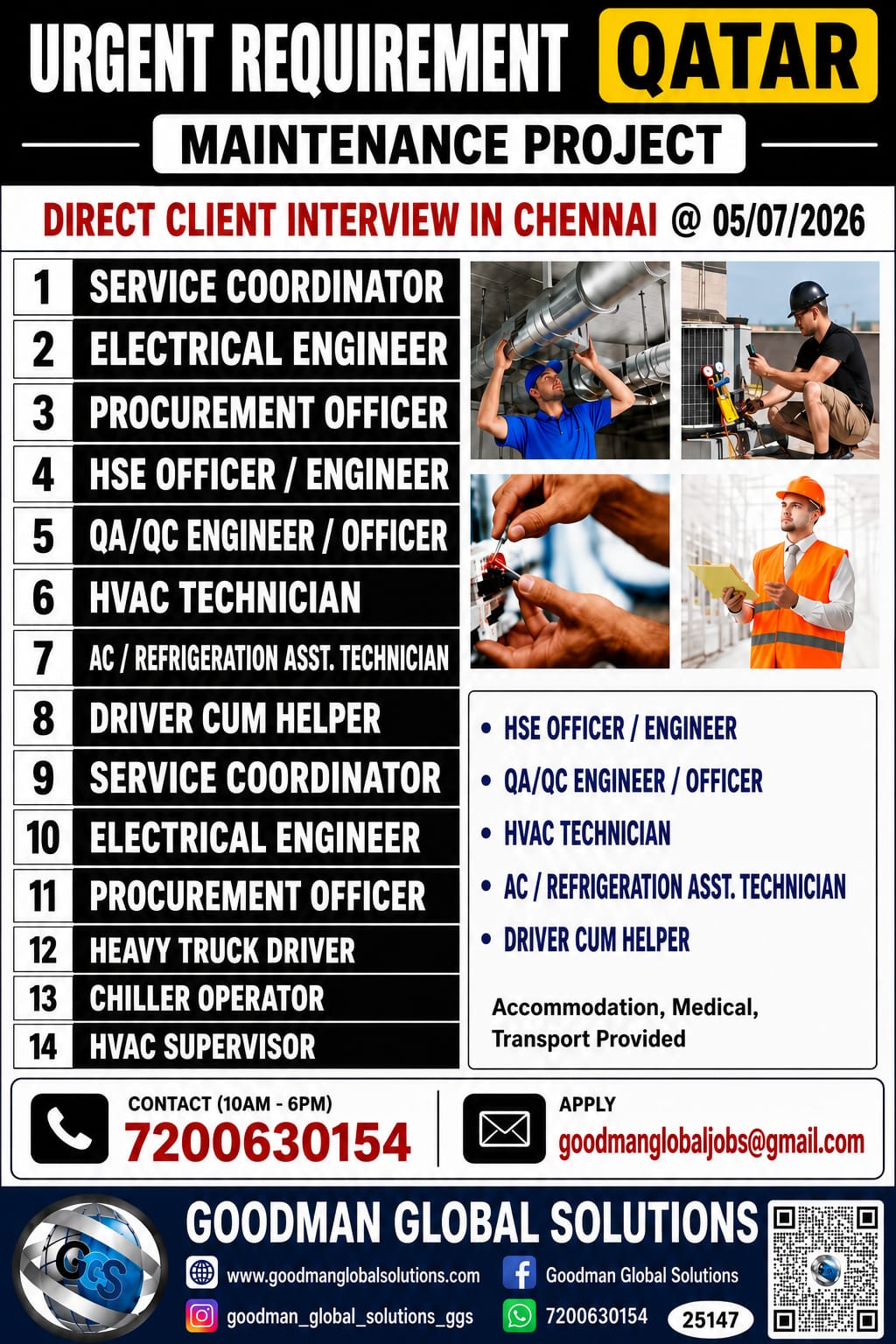 QATAR- OIL & GAS – LONG TERM PROJECT DIRECT CLIENT INTERVIEW IN CHENNAI ON 05-07-2026