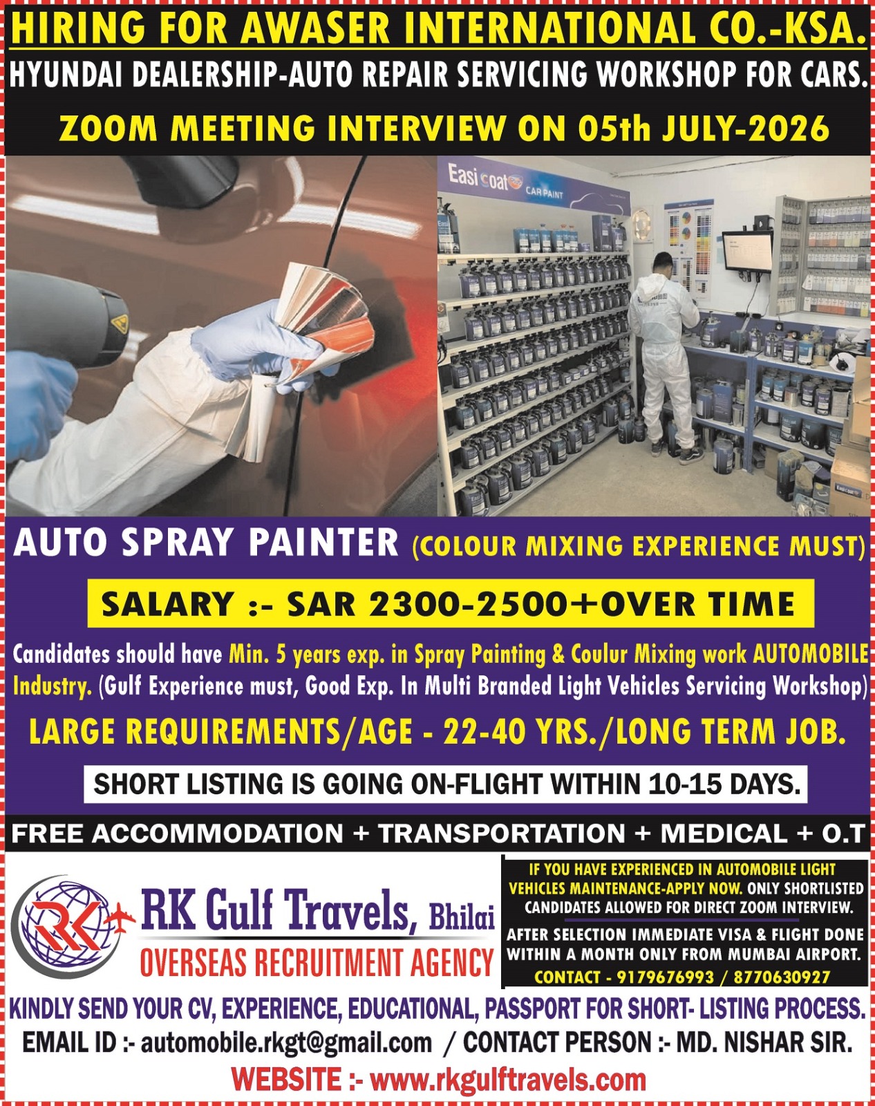 HIRING FOR AWASER INTERNATIONAL COM. (HYUNDAI DEALERSHIP) – SAUDI ARABIA.