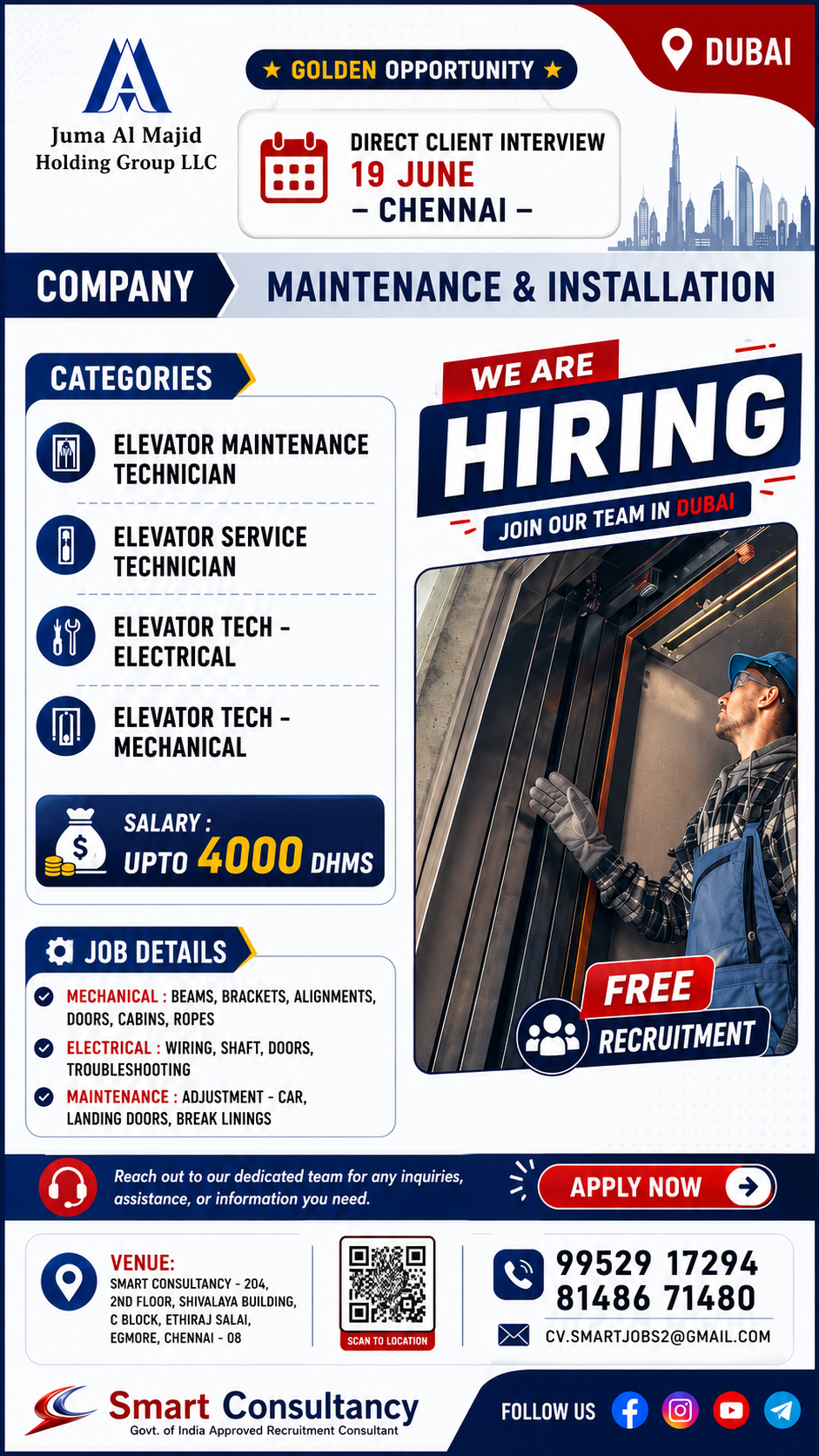 Dubai Jobs 2026 | Direct Client Interview in Chennai | Free Recruitment | Juma Al Majid Holding Group LLC UAE 