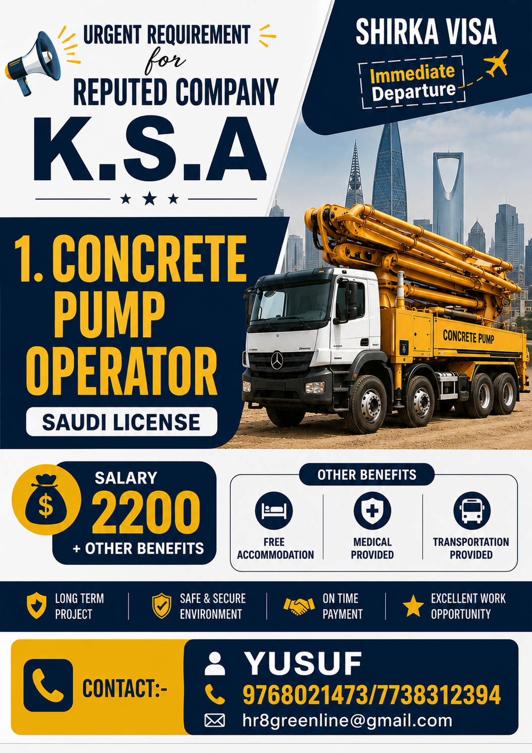Urgent requirement for reputed company K.S.A