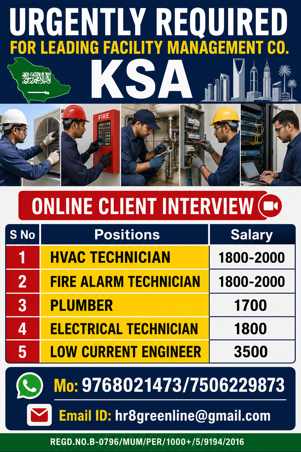 URGENTLY REQUIRED FOR LEADING FACILITY MANAGEMENT CO. KSA