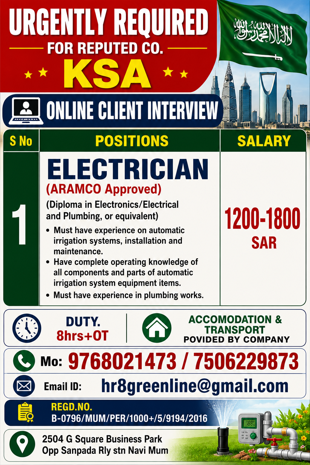 URGENTLY REQUIRED FOR REPUTED CO. KSA