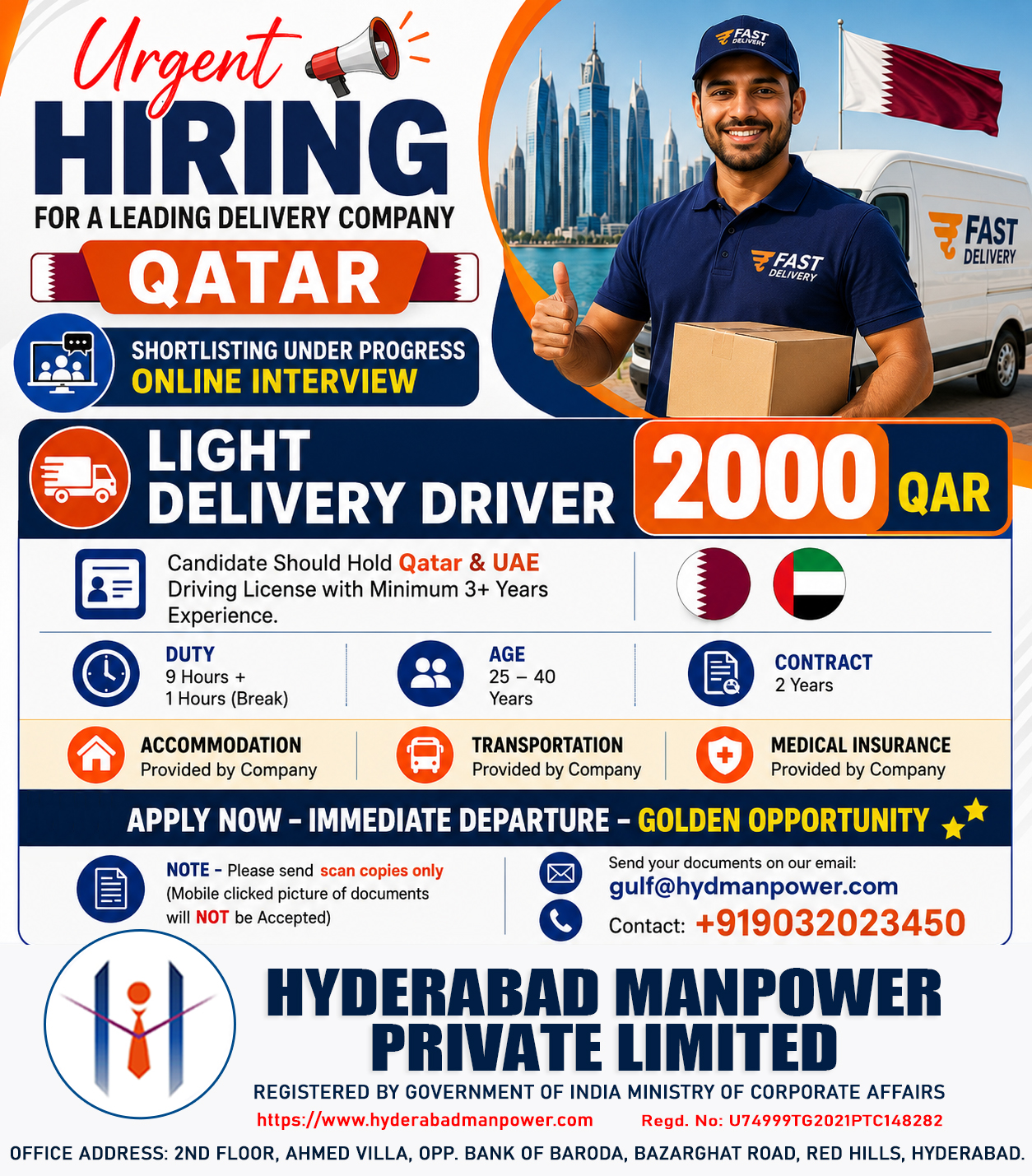 Urgent Hiring for Delivery Company – Qatar