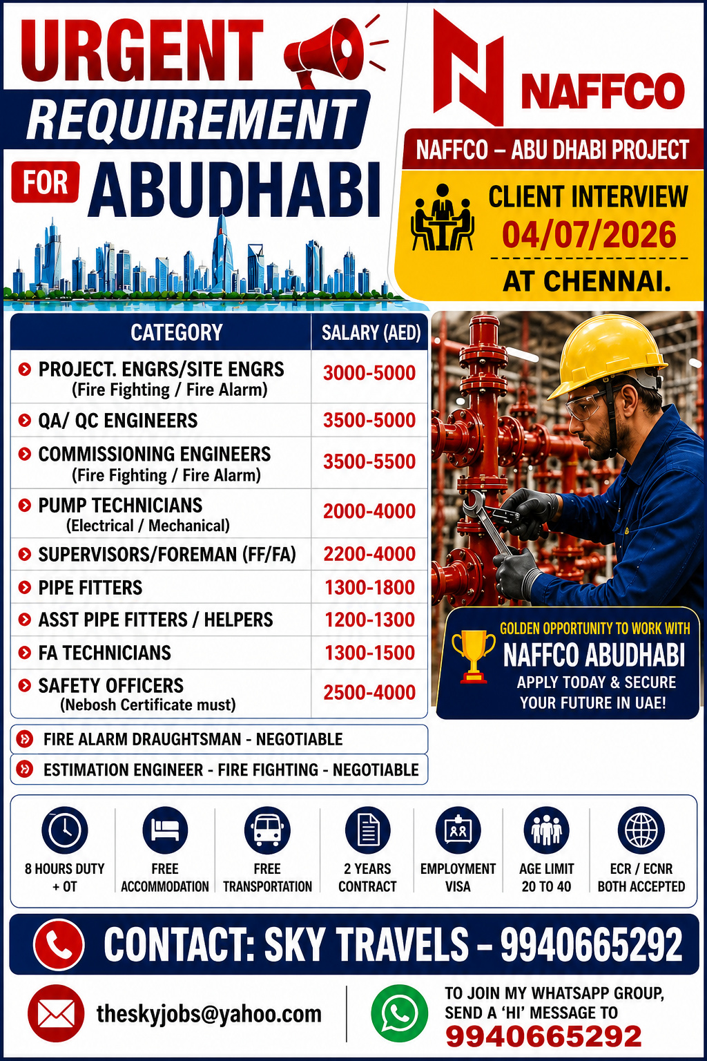 Urgently Required For Leading Company – Abudhabi.