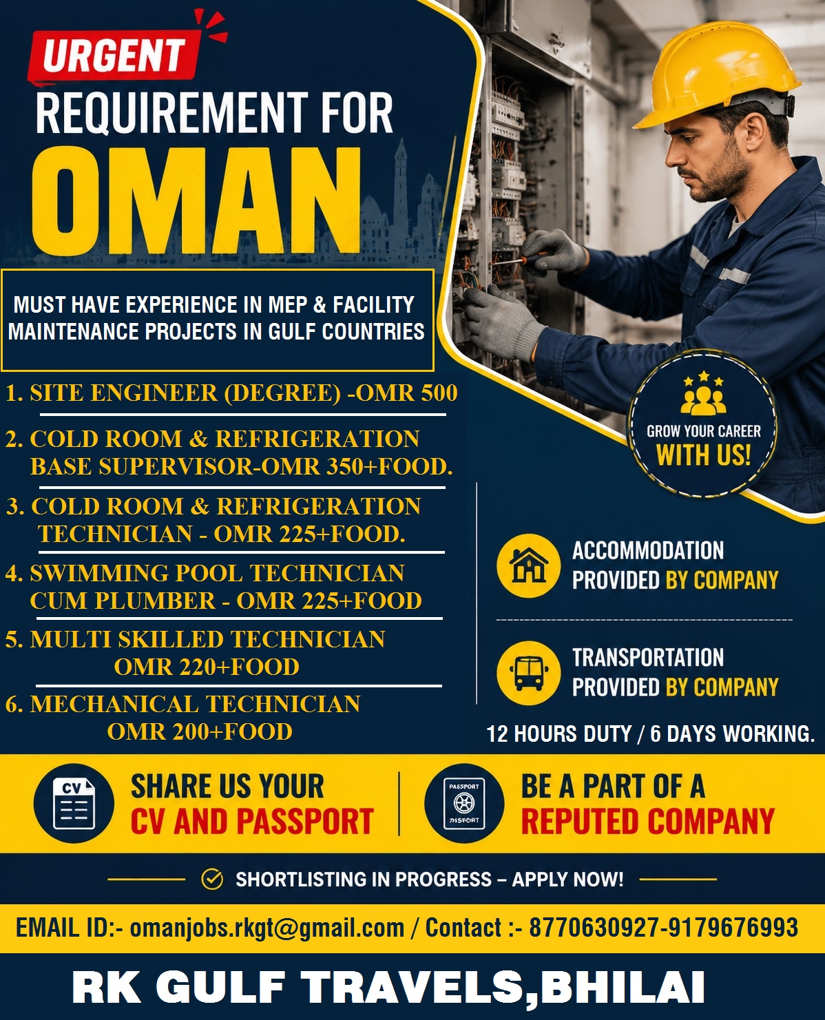 HIRING FOR A LEADING MEP & FACILITY MANAGEMENT CO. – OMAN