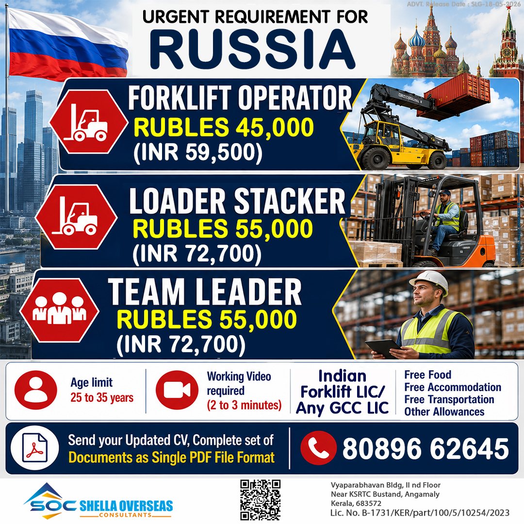 LOADER STACKER, FORKLIFT OPERATOR, TEAM LEADER Russia