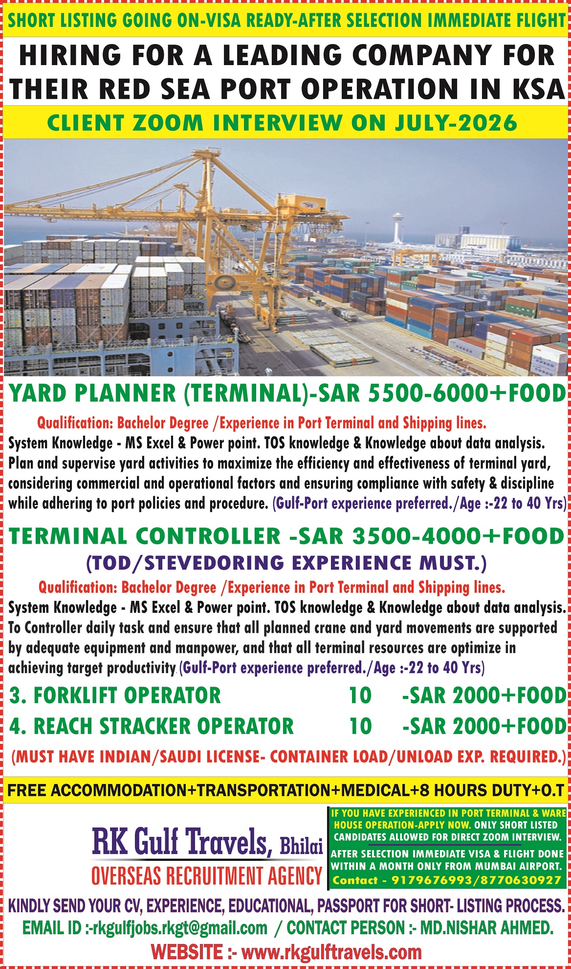 HIRING FOR RED SEA PORT COMPANY – SAUDI ARABIA.