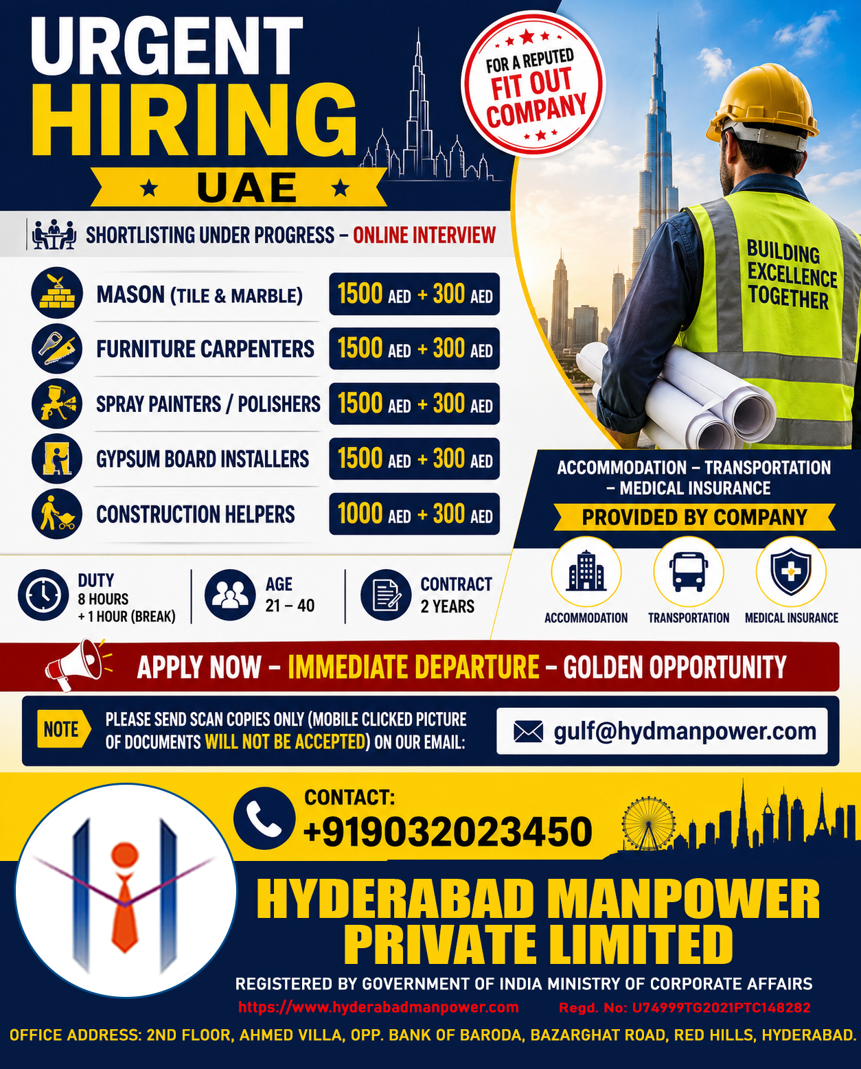 Urgent Hiring for A Reputed Fit Out Company – UAE