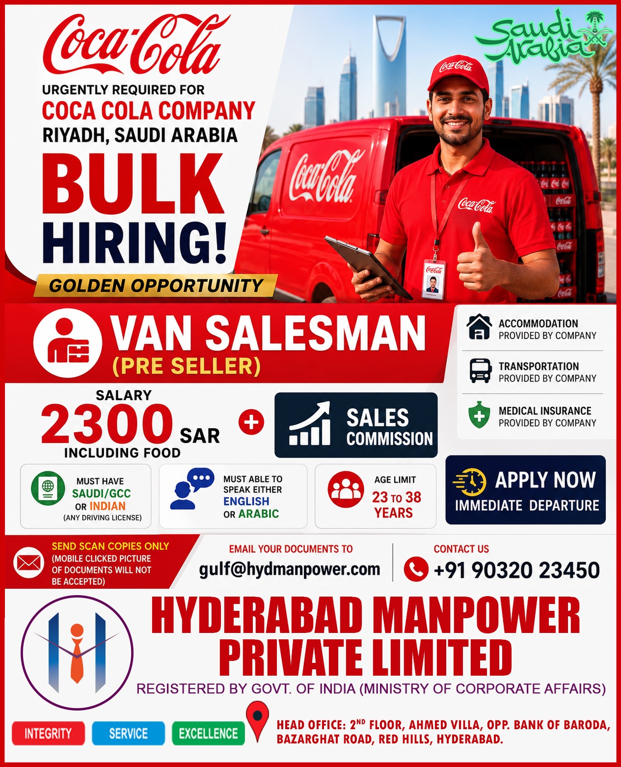Urgent Hiring for Coca Cola Company-Riyadh, Saudi Arabia