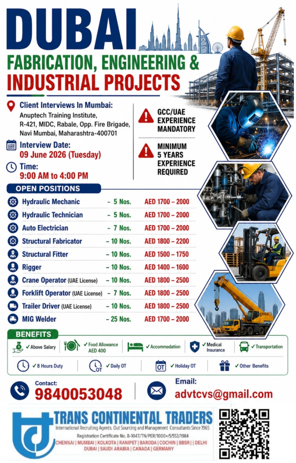 HIRING FOR DUBAI  CLIENT INTERVIEW IN MUMBAI 09-JUNE-2026 ANUPTECH RABALE CALL 9791553048