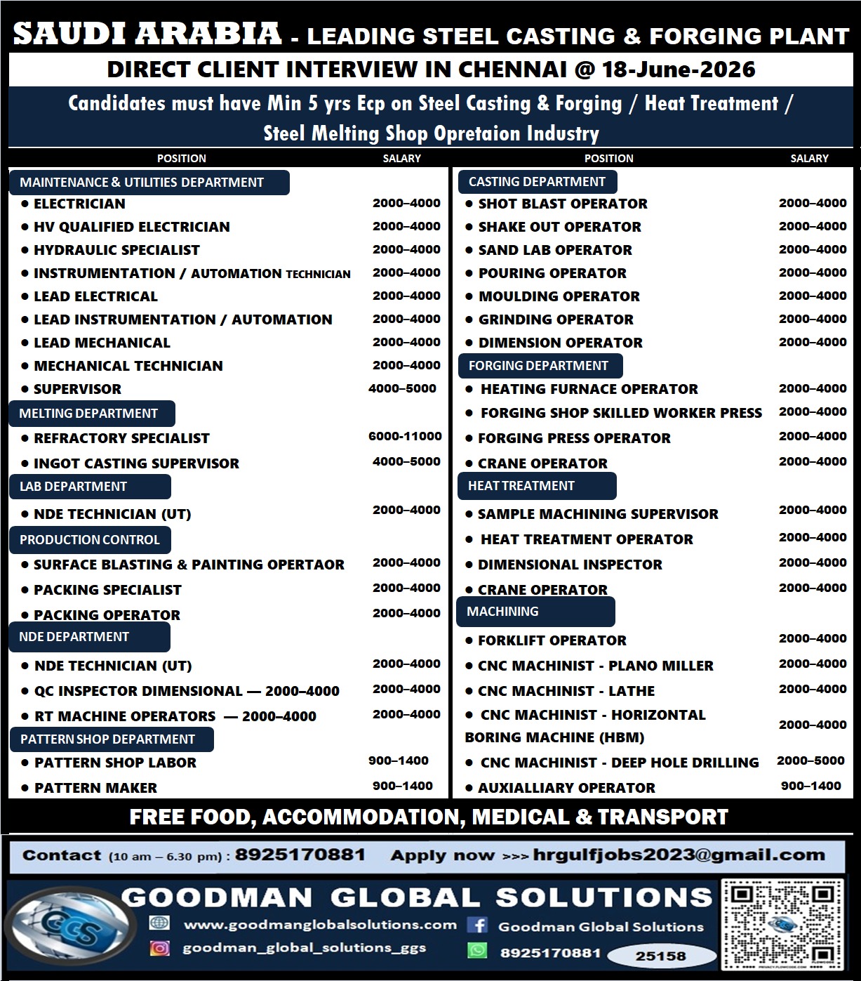 REQUIREMENT – OFFSHORE PROJECT – LONGTERM  DIRECT CLIENT INTERVIEW IN CHENNAI @19-06-2026