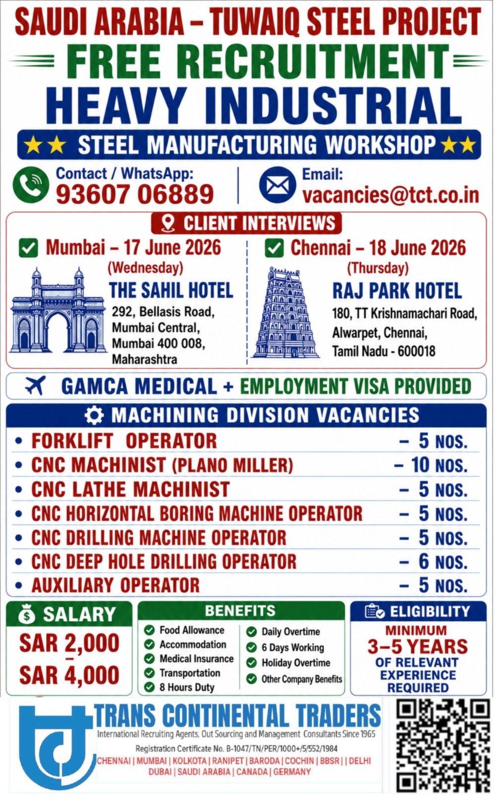 HIRING FOR TUWAIQ STEEL PROJECT SAUDI ARABIA | CLIENT INTERVIEWS IN MUMBAI 17TH JUNE 2026 | CHENNAI 18TH JUNE 2026