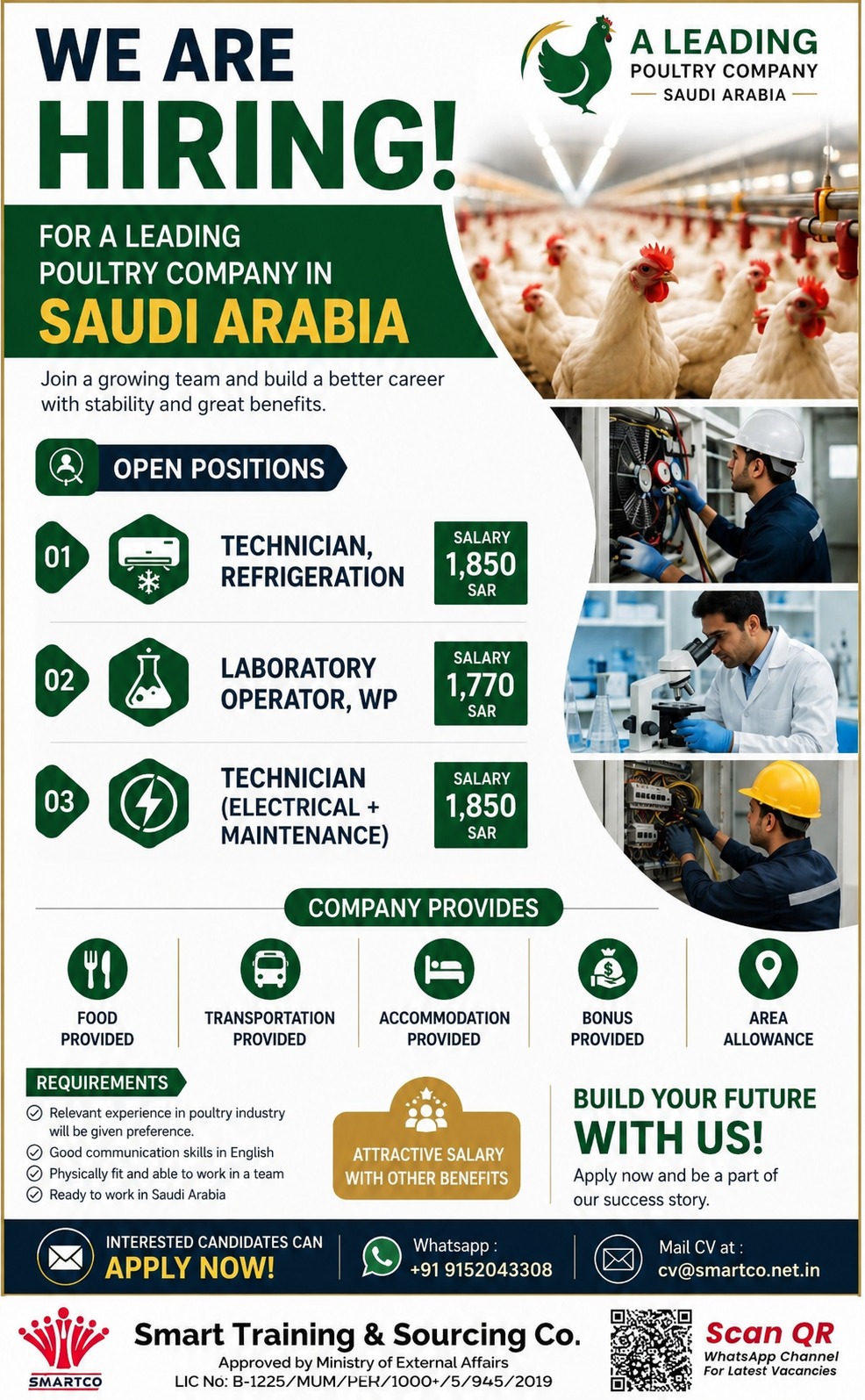 WE ARE HIRING! For a Leading Poultry Company in Saudi Arabia