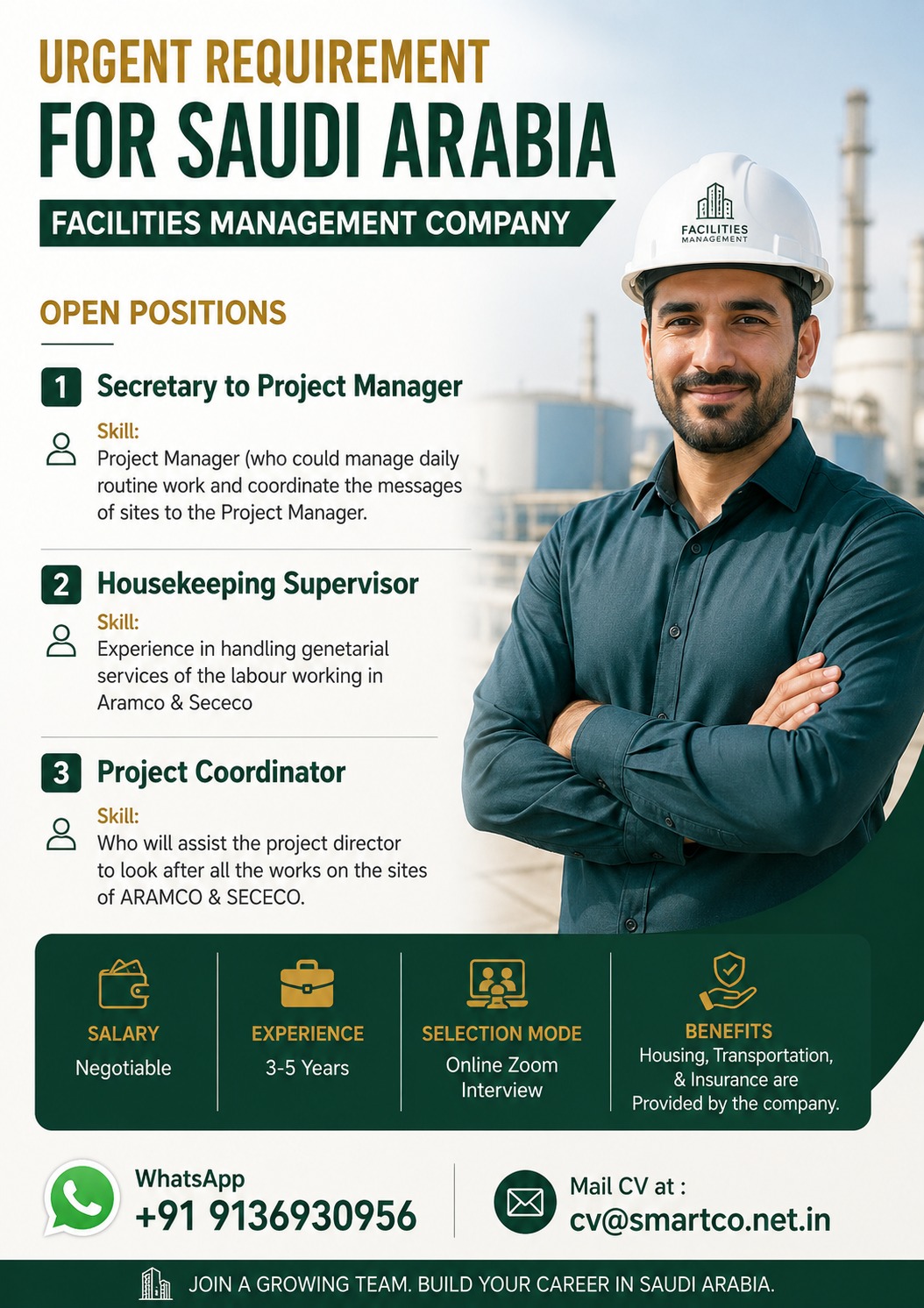 URGENT REQUIREMENT FOR SAUDI ARABIA FACILITIES MANAGEMENT COMPANY