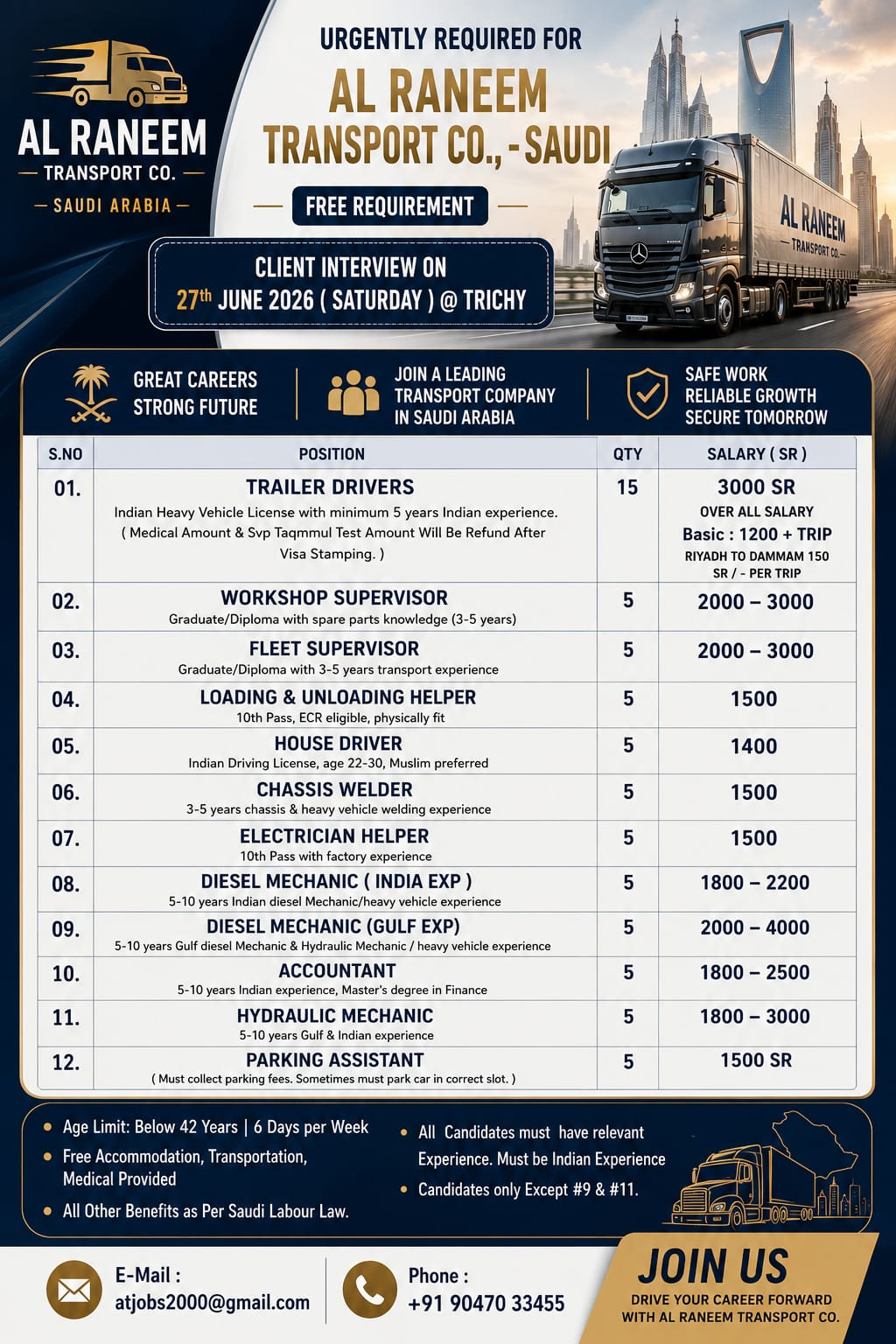 Saudi_Al Raneem Transport Co., – Saudi_Client Interview on 27th June 2026 ( Saturday – Aadil Office ) @ Trichy.