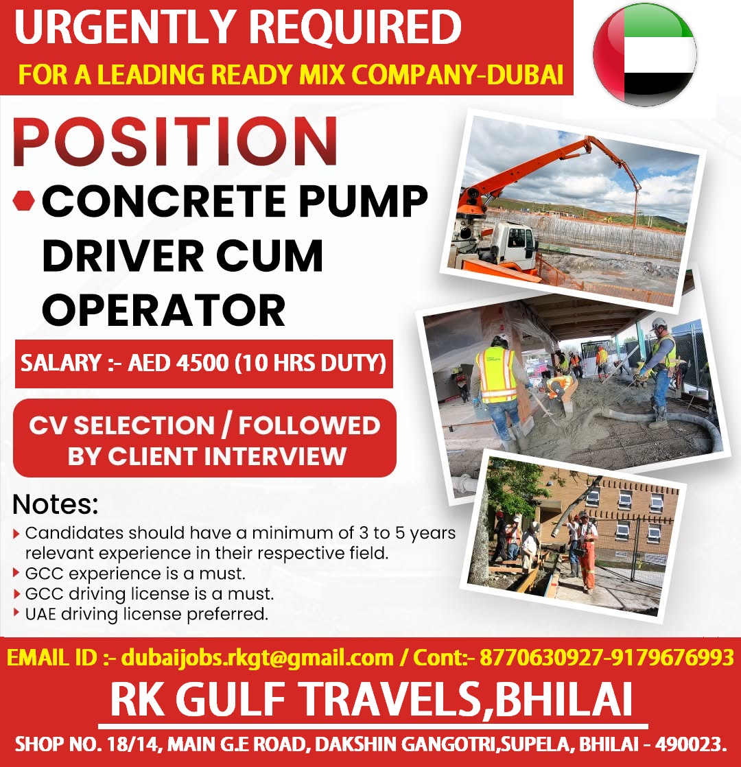 HIRING FOR A LEADING READY MIX COMPANY – DUBAI (UAE).