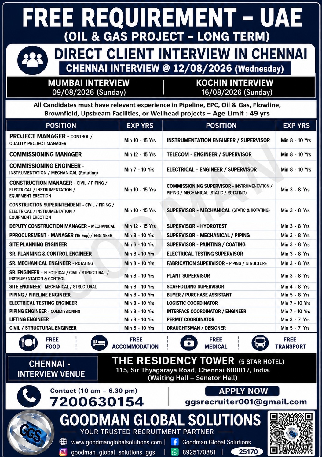 FREE REQUIREMENT-UAE- LONG TERM  DIRECT CLIENT INTERVIEW IN CHENNAI @ 12-08-2026