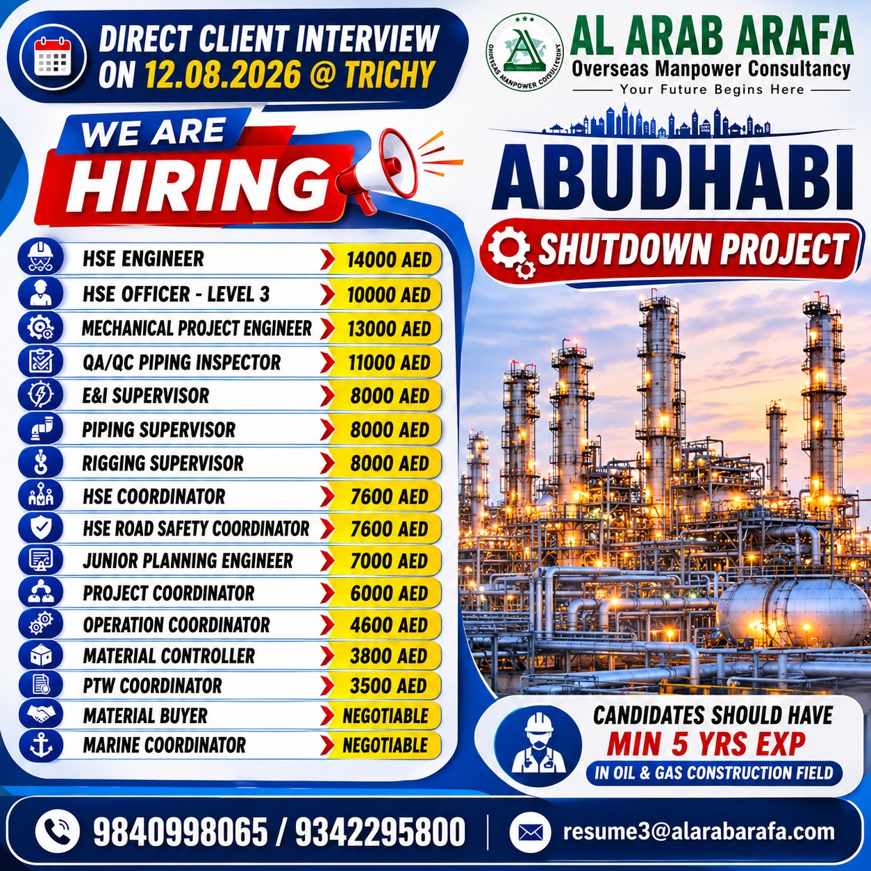 DIRECT CLIENT INTERVIEW ON 12.08.2026 @TRICHY