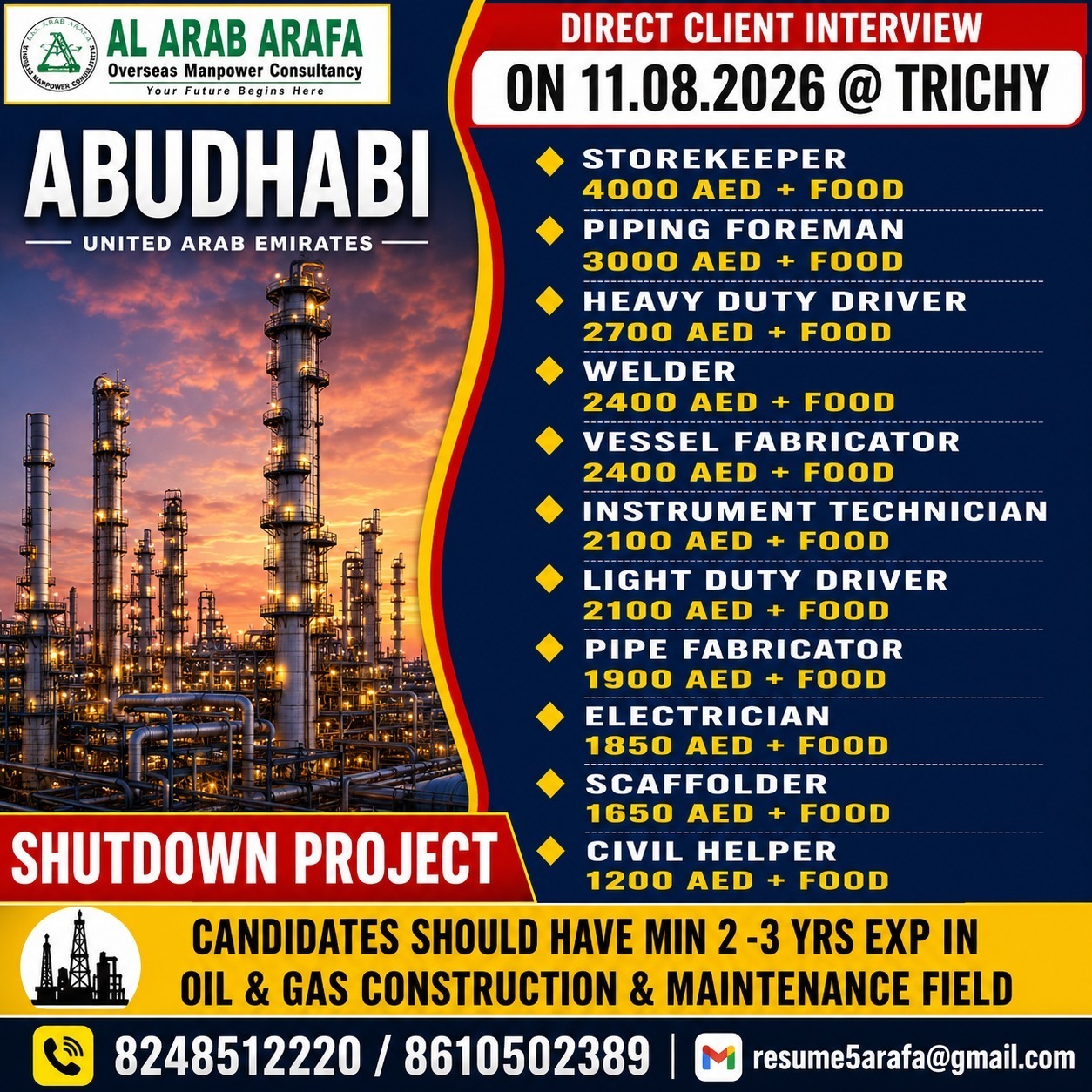 DIRECT CLIENT INTERVIEW ON 11.08.2026 @TRICHY