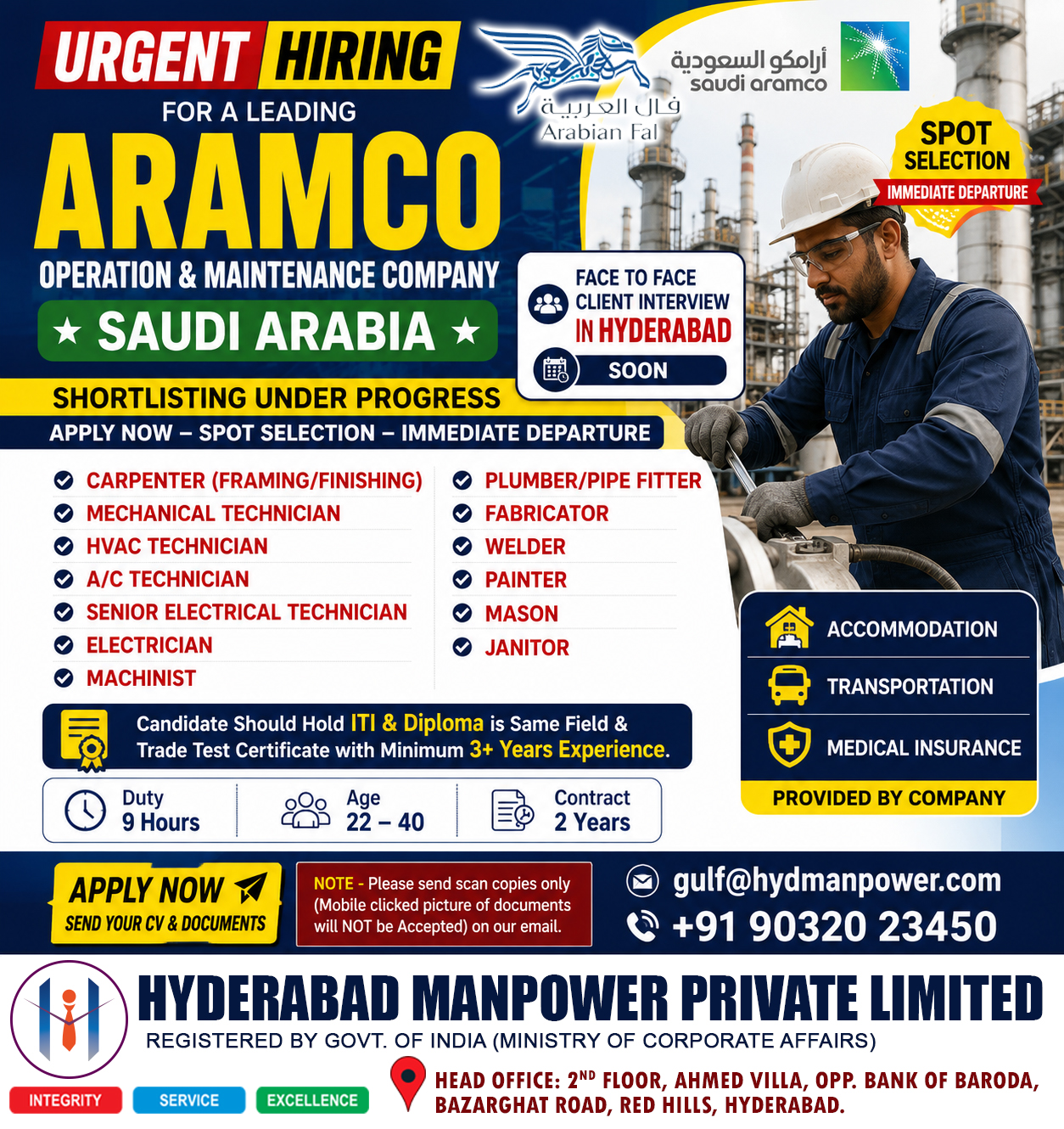 FACE TO FACE CLIENT INTERVIEW IN HYDERABAD FOR SAUDI ARABIA