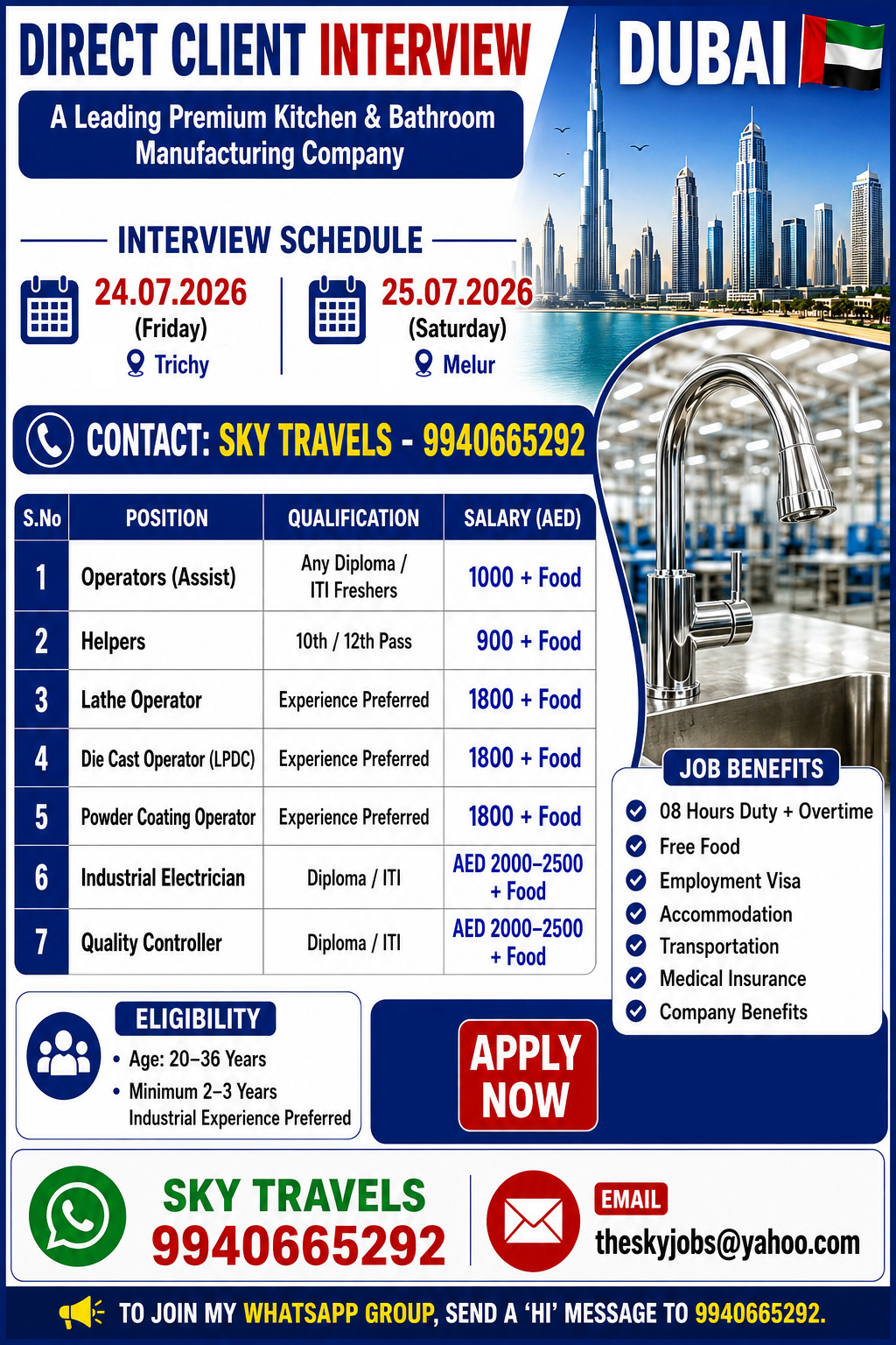 Urgently Required For Leading Company – Dubai.