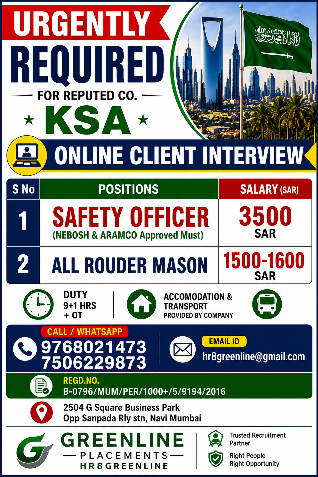 URGENTLY REQUIRED FOR REPUTED CO. KSA