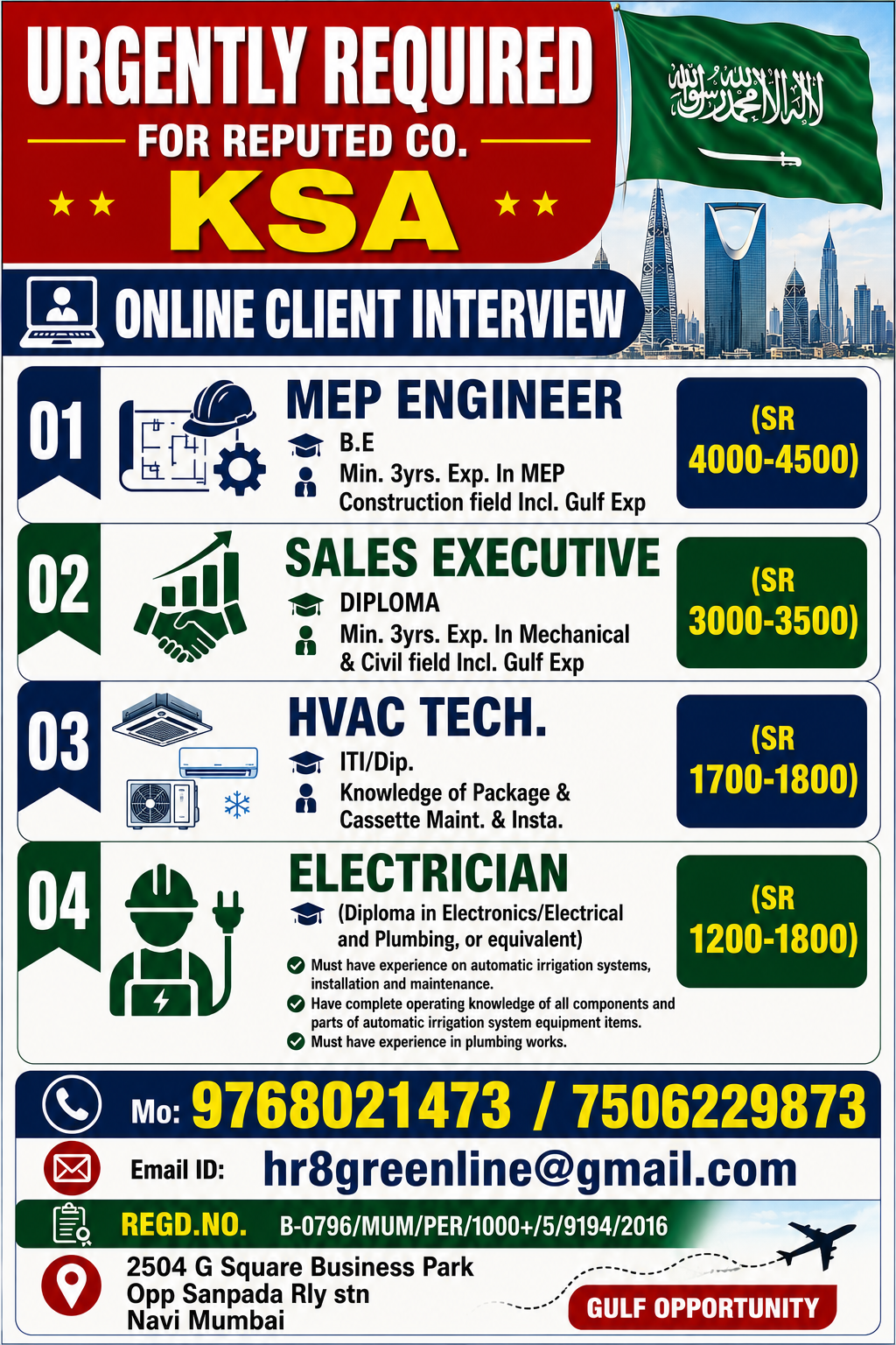 URGENTLY REQUIRED FOR REPUTED CO. KSA
