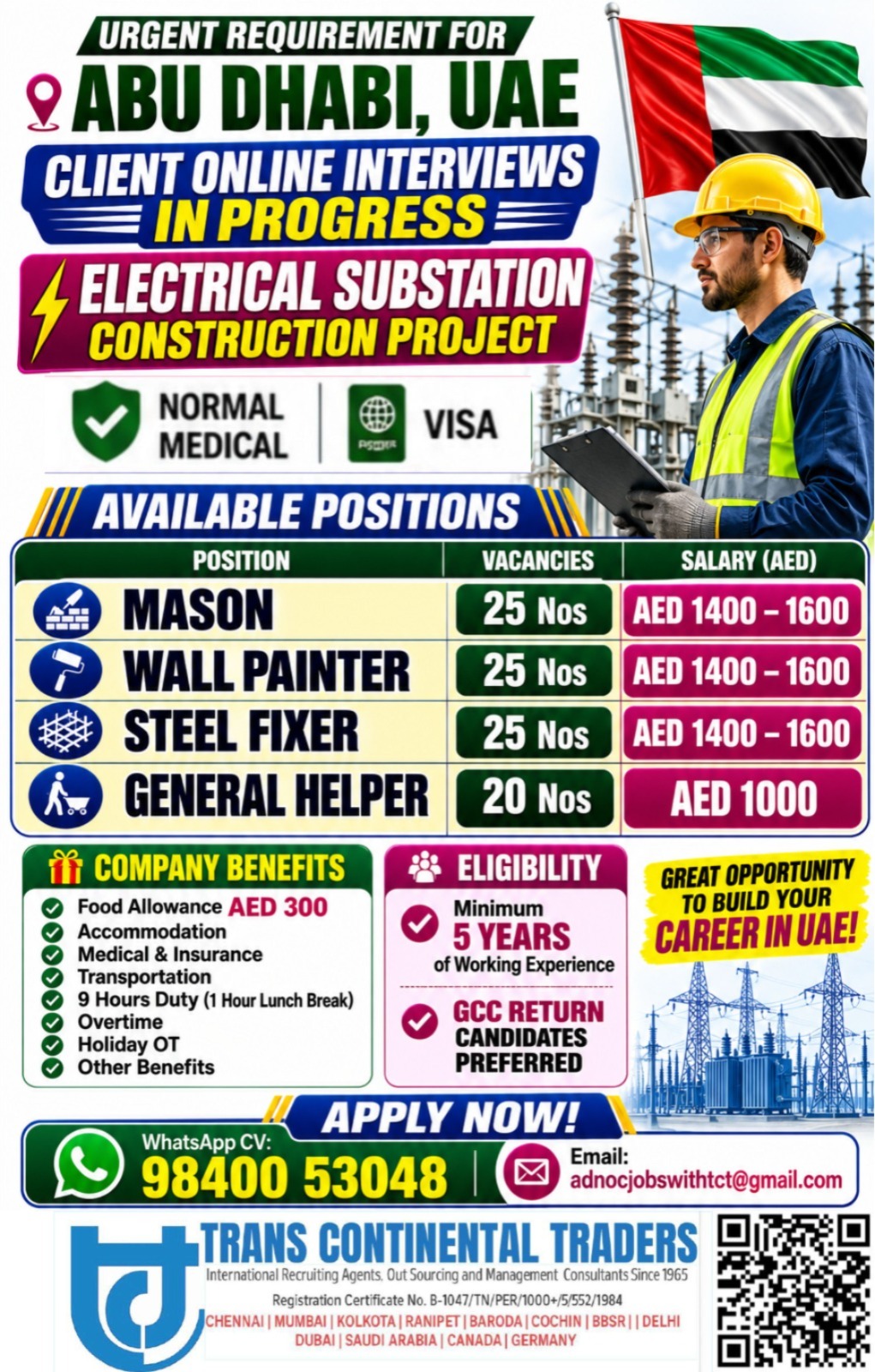 ELECTRICAL SUBSTATION CONSTRUCTION PROJECT-ABU DHABI | CLIENT ONLINE INTERVIEWS ONGOING SEND CVS ON WHATSAPP 9791553048