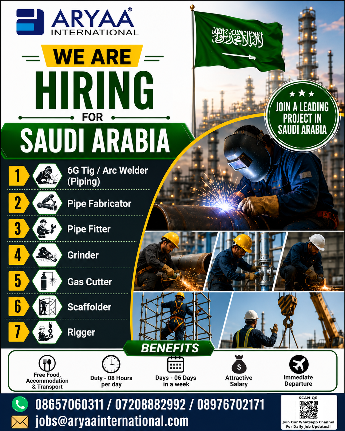 Looking for job opportunities in Saudi Arabia? Aryaa International is hiring for a leading project!