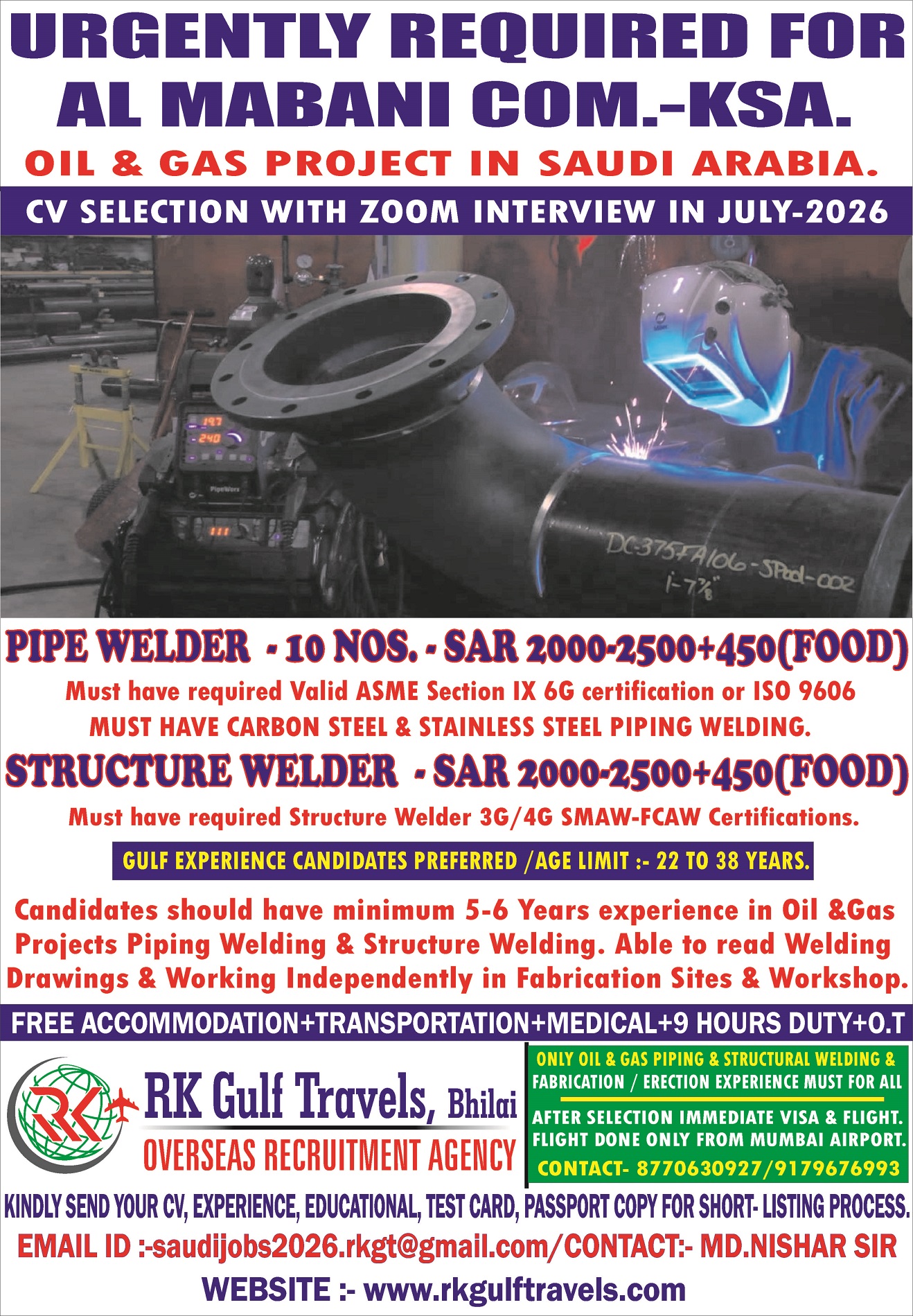 HIRING FOR AL MABANI COMPANY – SAUDI ARABIA.