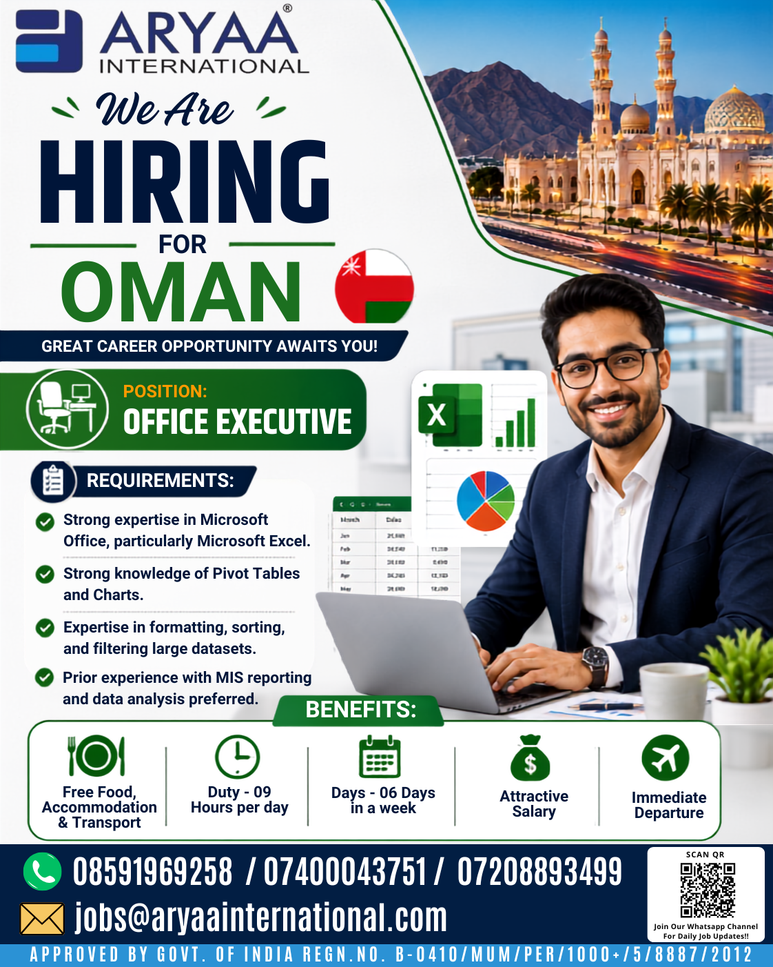 We are hiring! Great career opportunities await you in Oman with Aryaa International.