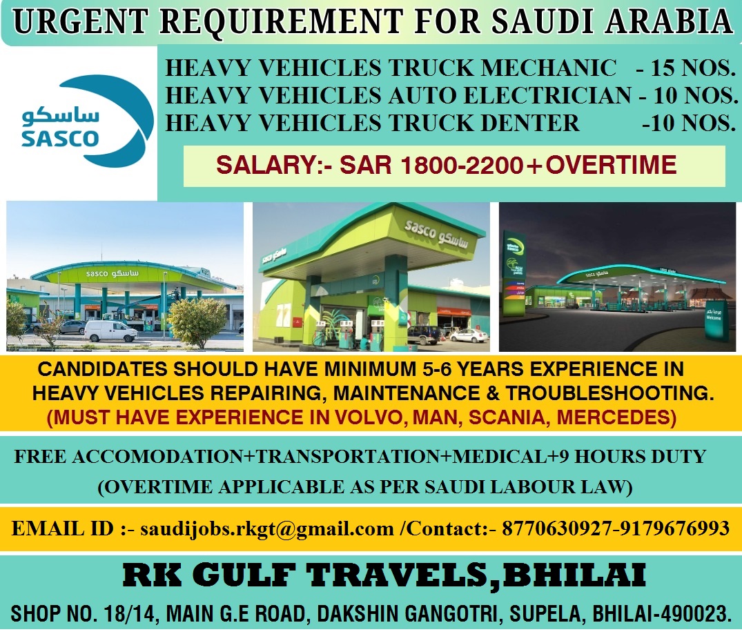 HIRING FOR SAUDI AUTOMOTIVE SERVICE COMPANY (SASCO) – SAUDI ARABIA.
