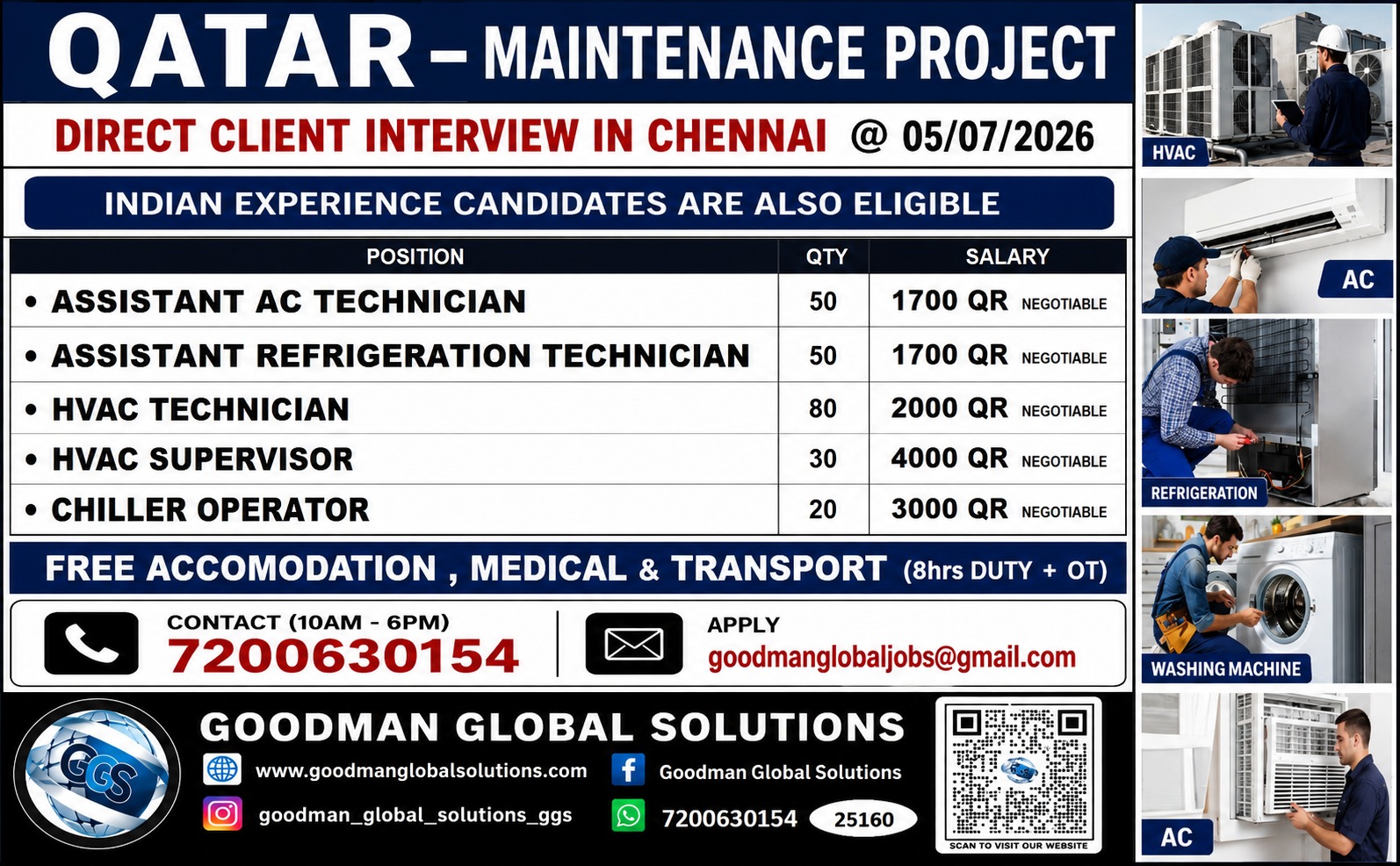 QATAR- MAINTENANCE PROJECT – LONG TERM PROJECT DIRECT CLIENT INTERVIEW IN CHENNAI ON 05-07-2026