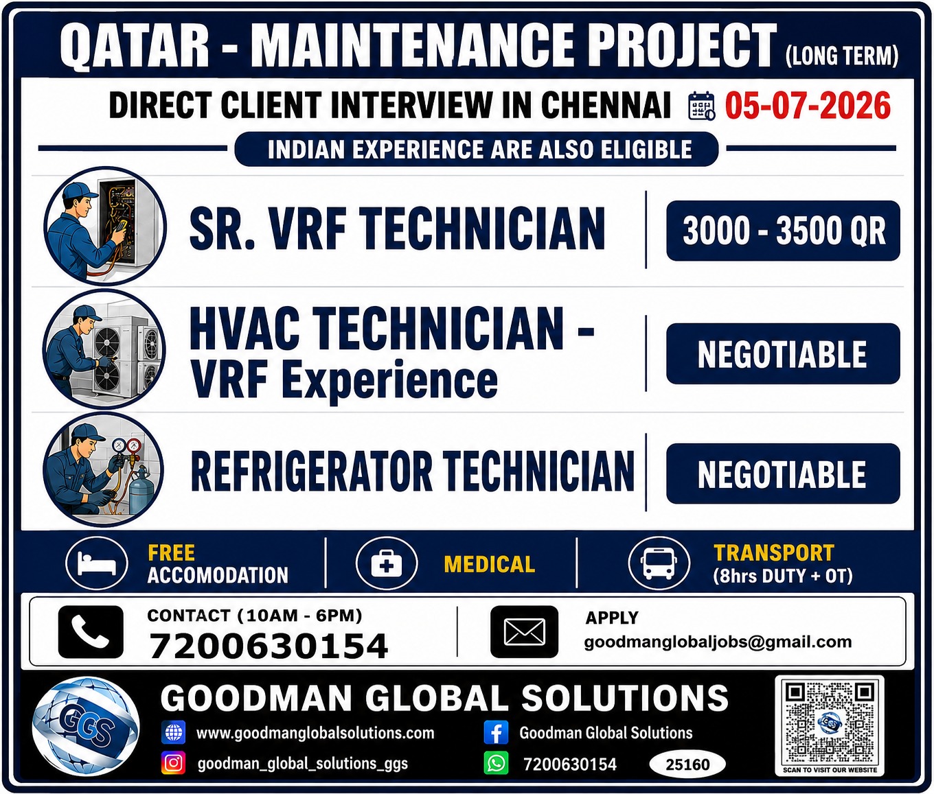 QATAR- MAINTENANCE PROJECT – LONG TERM PROJECT  DIRECT CLIENT INTERVIEW IN CHENNAI ON 05-07-2026
