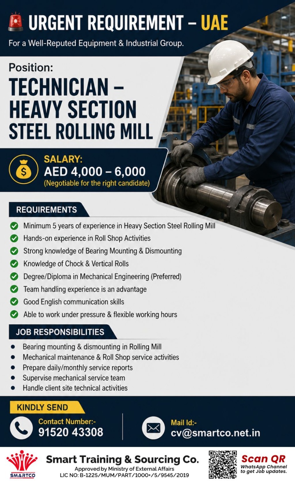 URGENT REQUIREMENT – UAE For a Well-Reputed Equipment & Industrial Group.