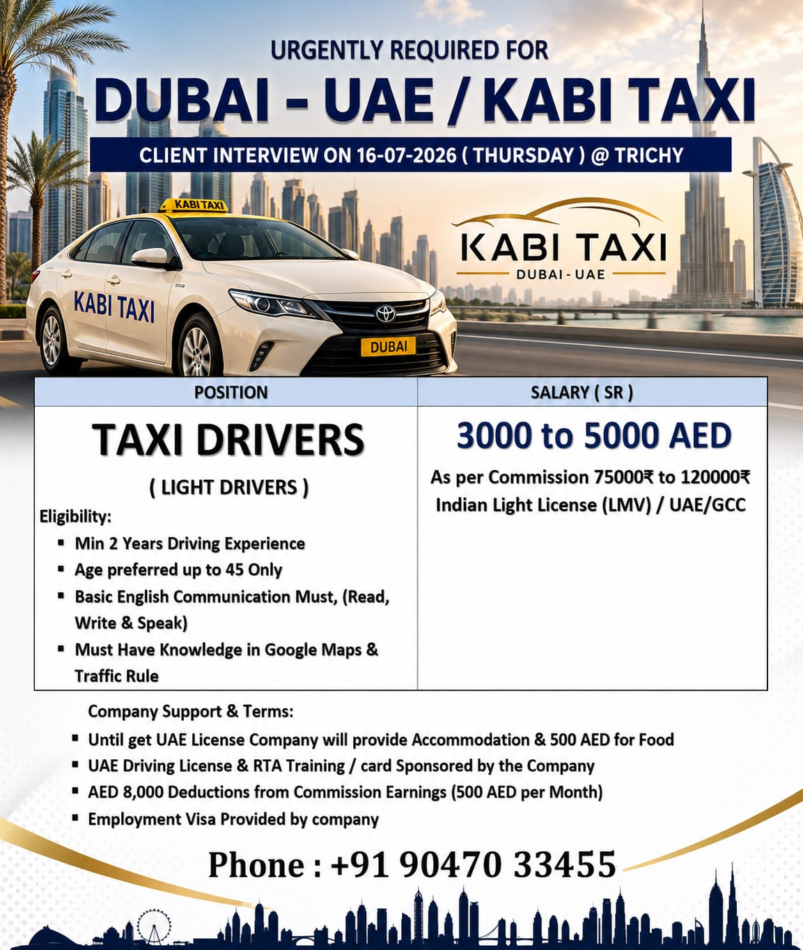 Dubai_Kabi Taxi_Client Interview on 16-07-2026 ( Thursday ) @ Trichy.