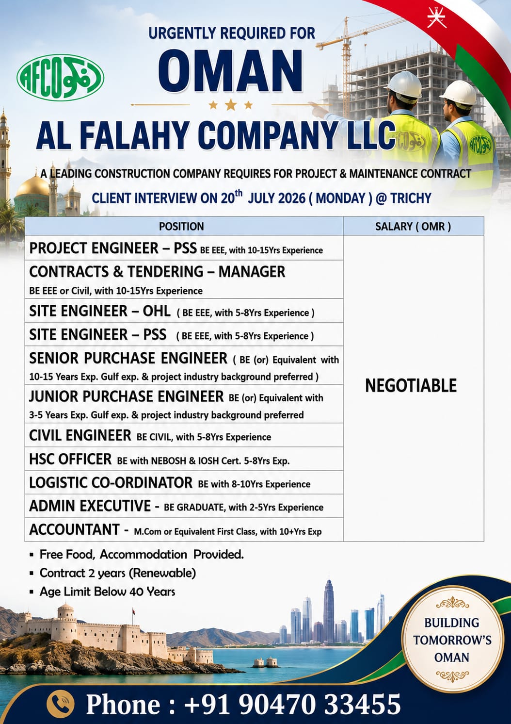 Oman_Al Falahy Company L. L. C_Client Interview on 20th July 2026 ( Monday ) @ Trichy.