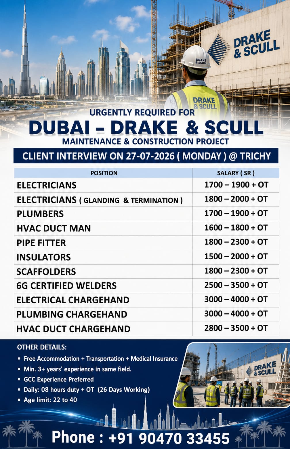 Dubai_Drake & Scull Maintenance & Construction Project_Client Interview on 27th July 2026 ( Monday ) @ Trichy