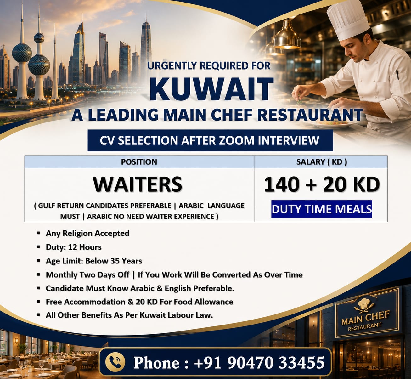 Kuwait _Main Chef Restaurant_Cv Selection after Zoom Interview