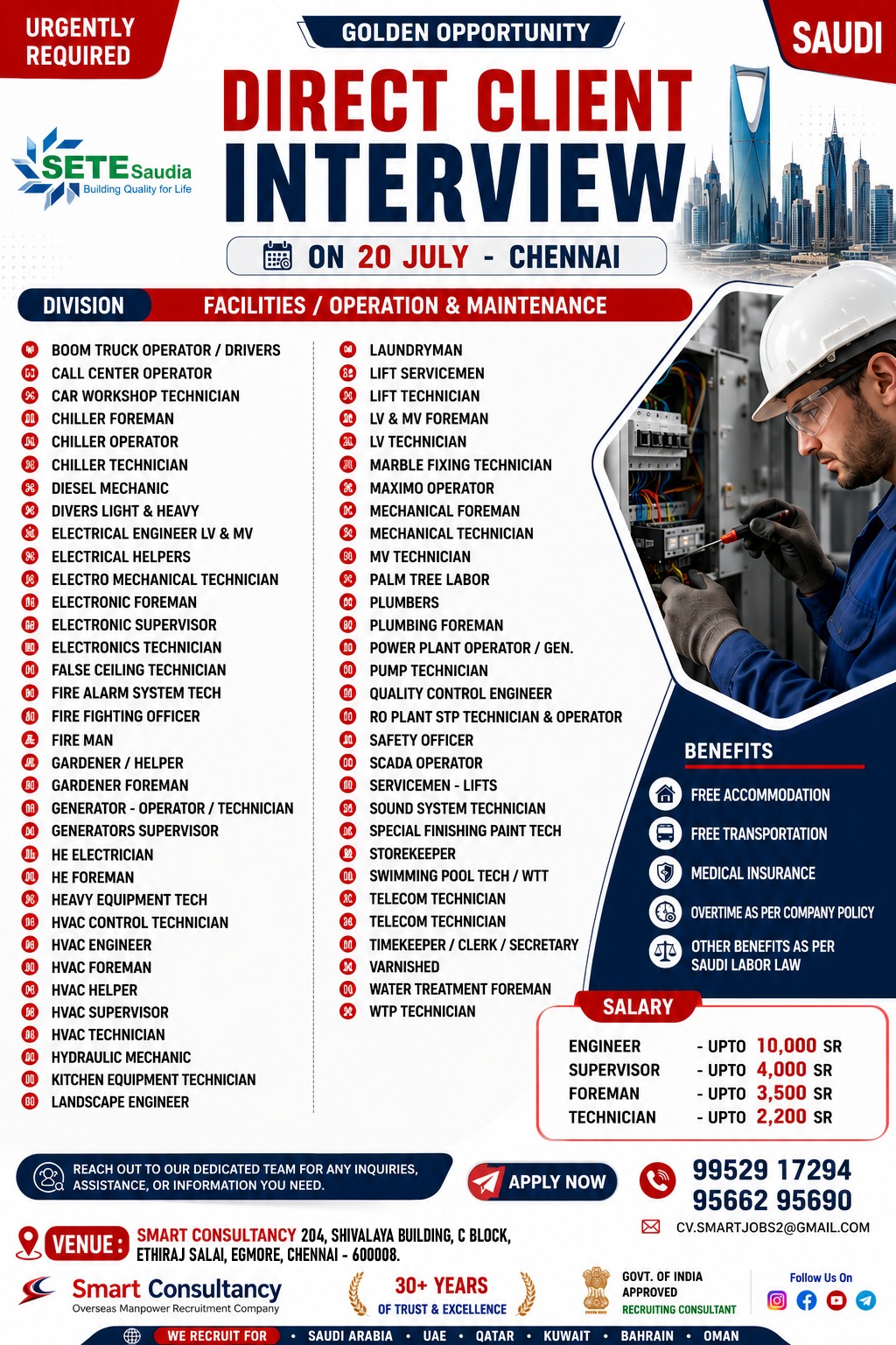 🚨 Saudi Arabia Direct Client Interview – Chennai | 20 July