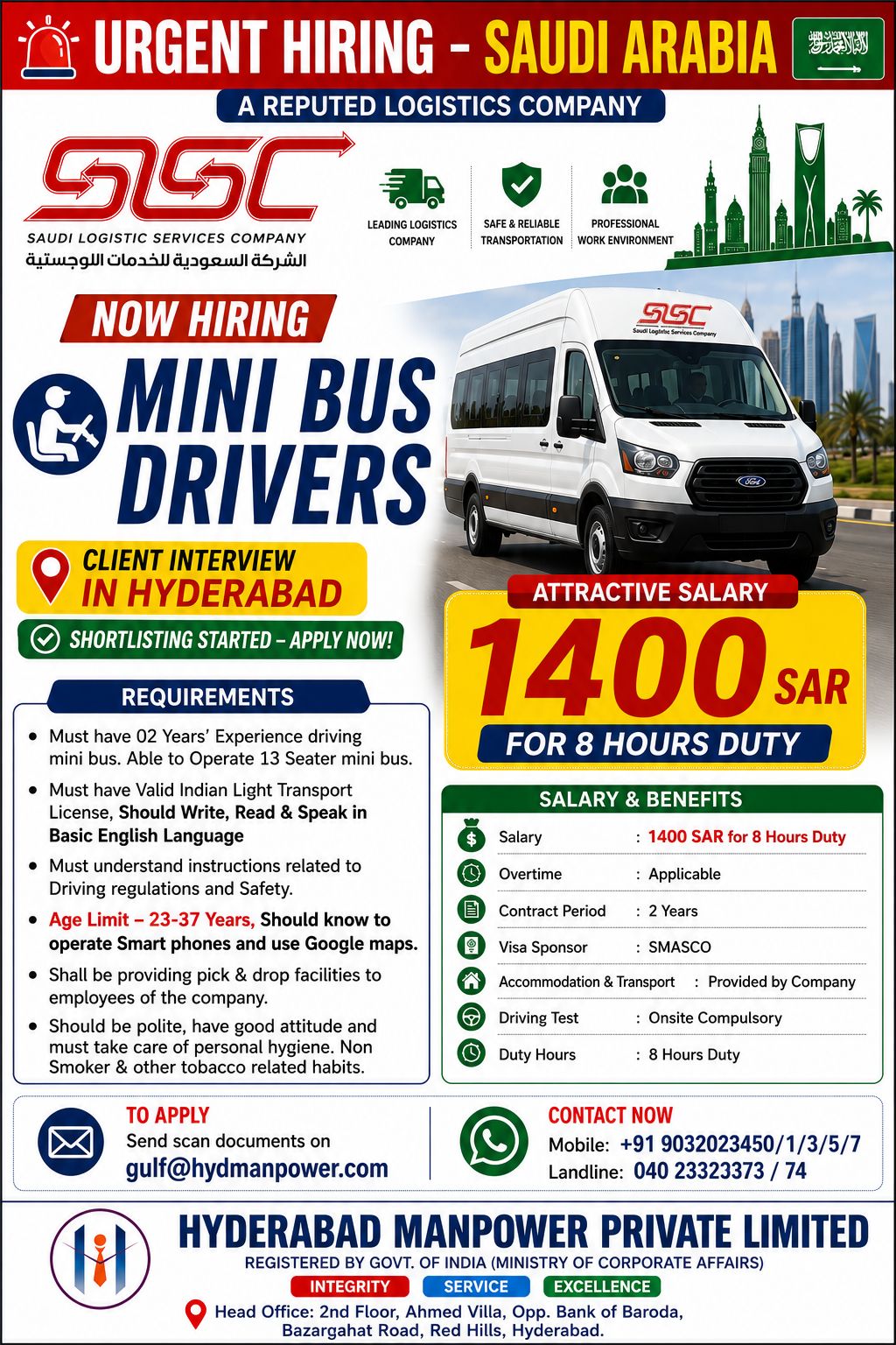 We are Hiring for Saudi Logistic Services Company Saudi Arabia