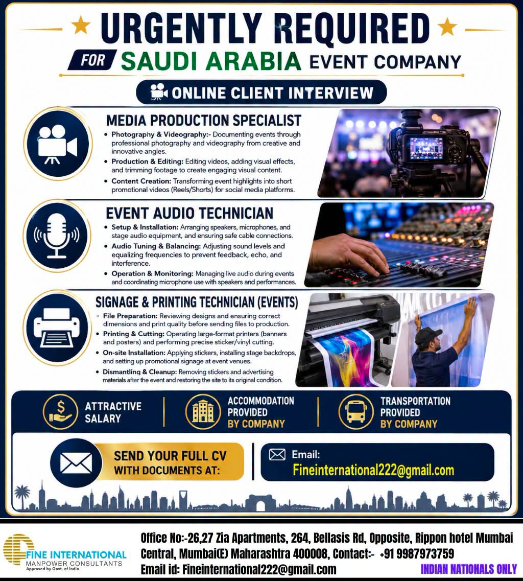URGENTLY REQUIRED FOR SAUDI ARABIA EVENT COMPANY   ONLINE CLIENT INTERVIEW