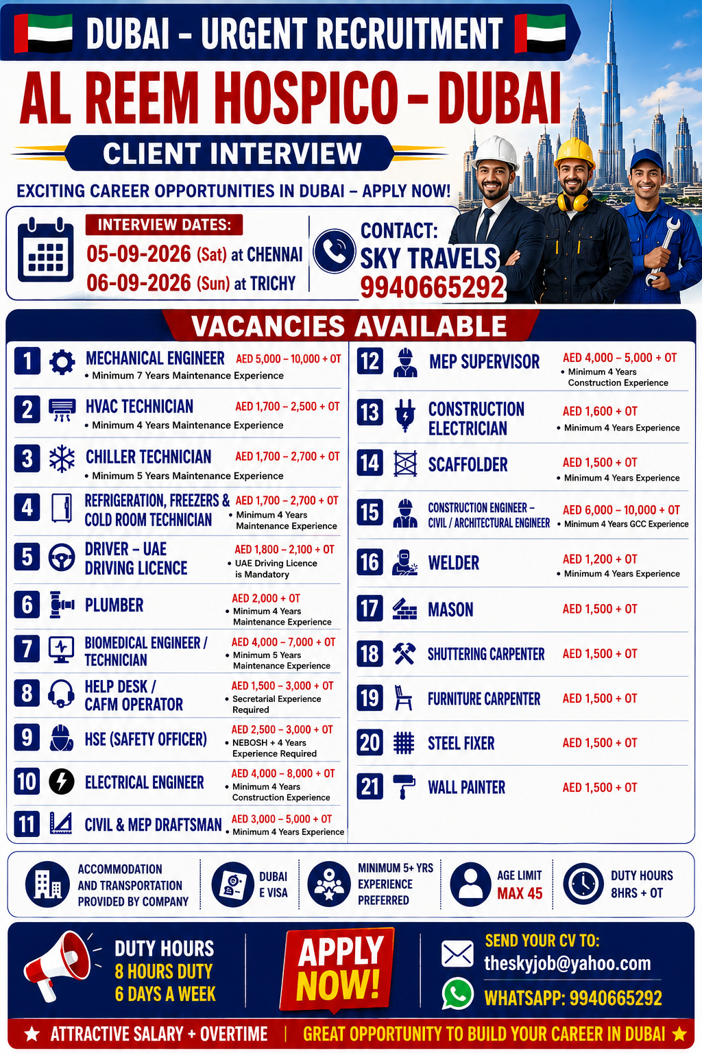 Urgently Required For Leading Company – Dubai.