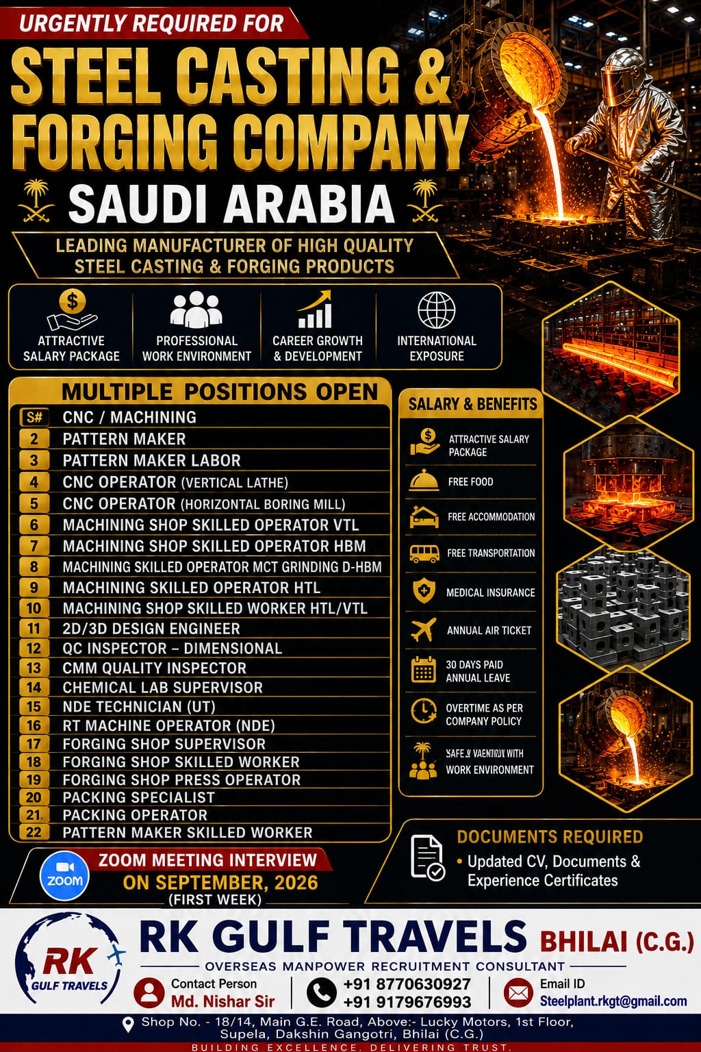 HIRING FOR A LEADING STEEL CASTING & FORGING COMPANY – SAUDI ARABIA.